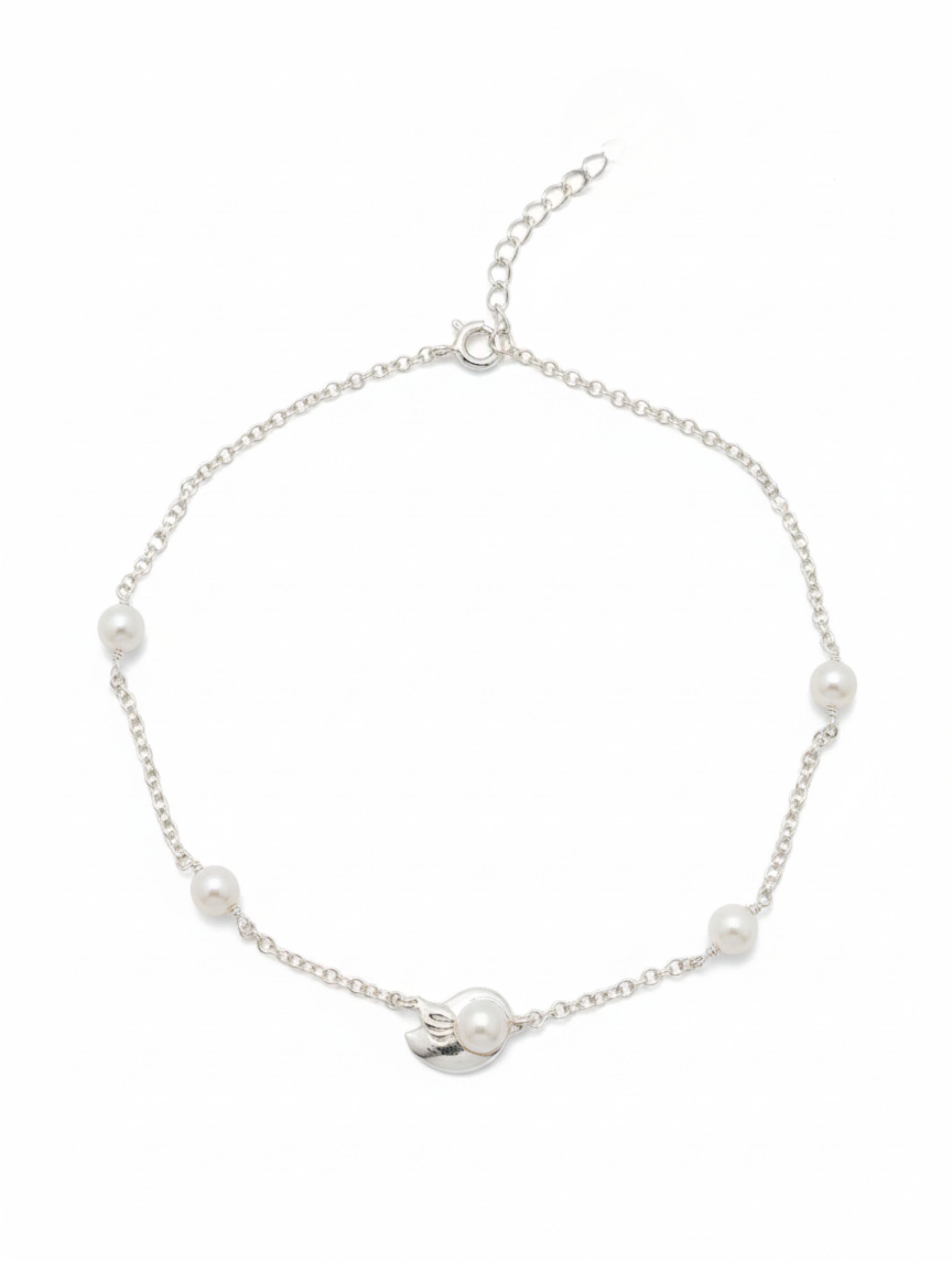 925 Sterling Silver & Pearl Charm Anklet
