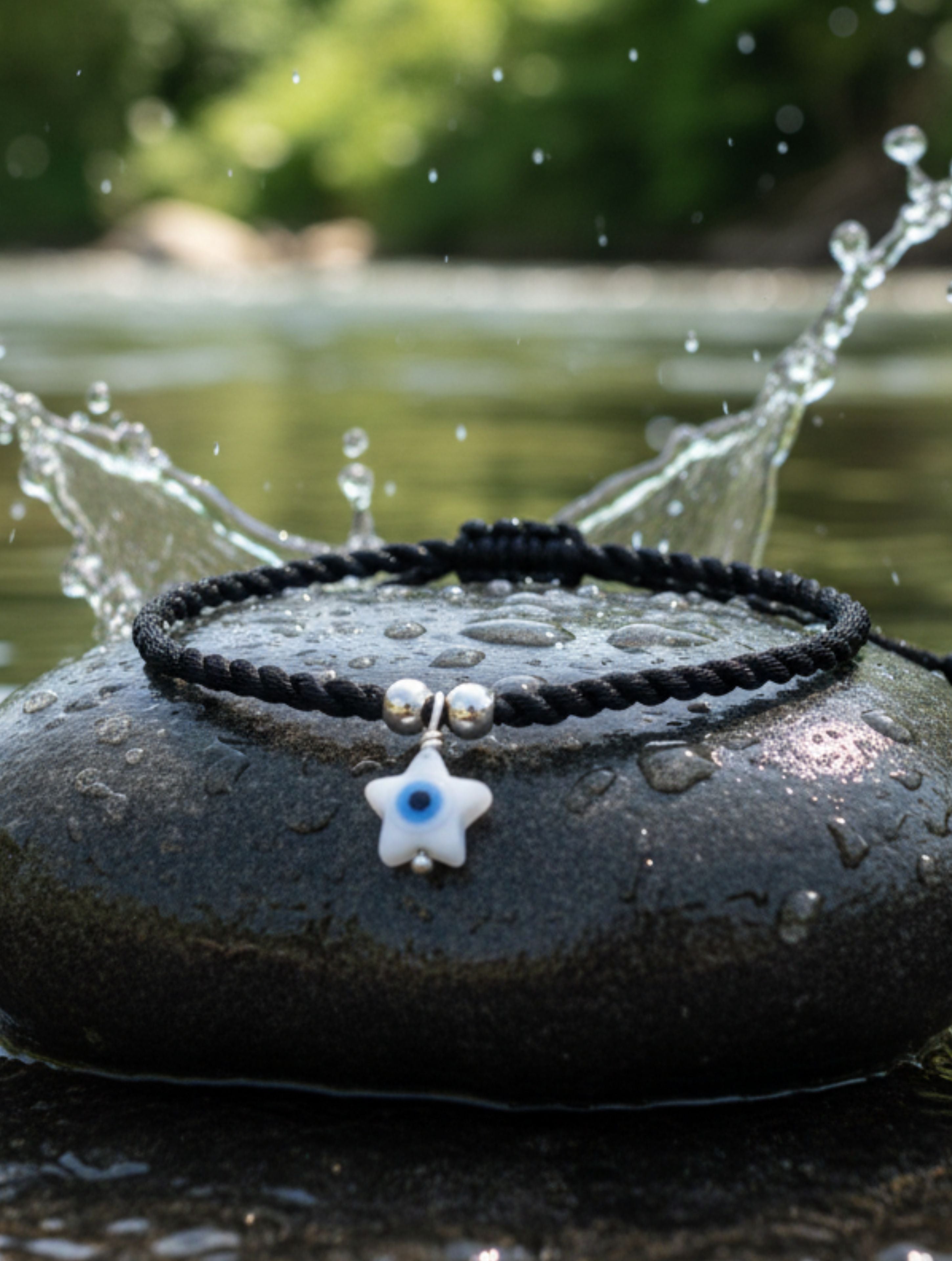 925 Sterling Silver MOP Star Evil Eye Anklet