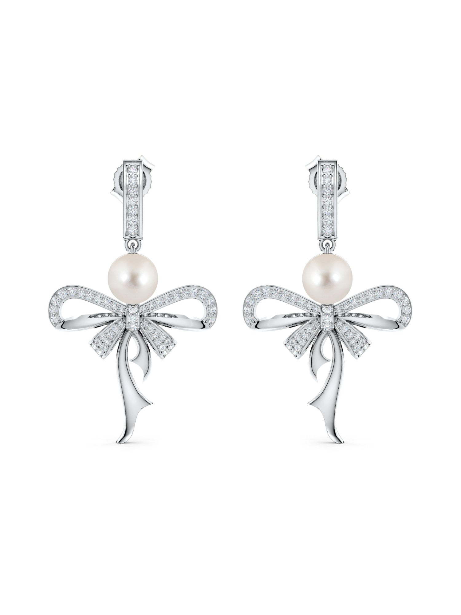 Unfurling Elegance: Moissanite & Pearl Drop Earrings