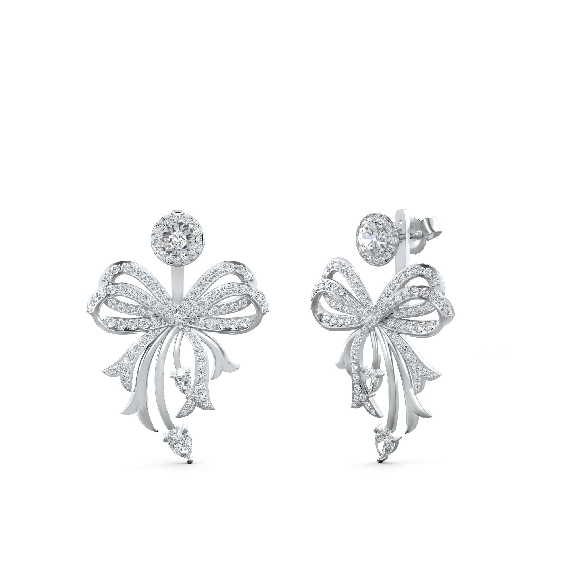 Contemporary Ribbon Moissanite 925 Sterling Silver Earrings Jackets For Women