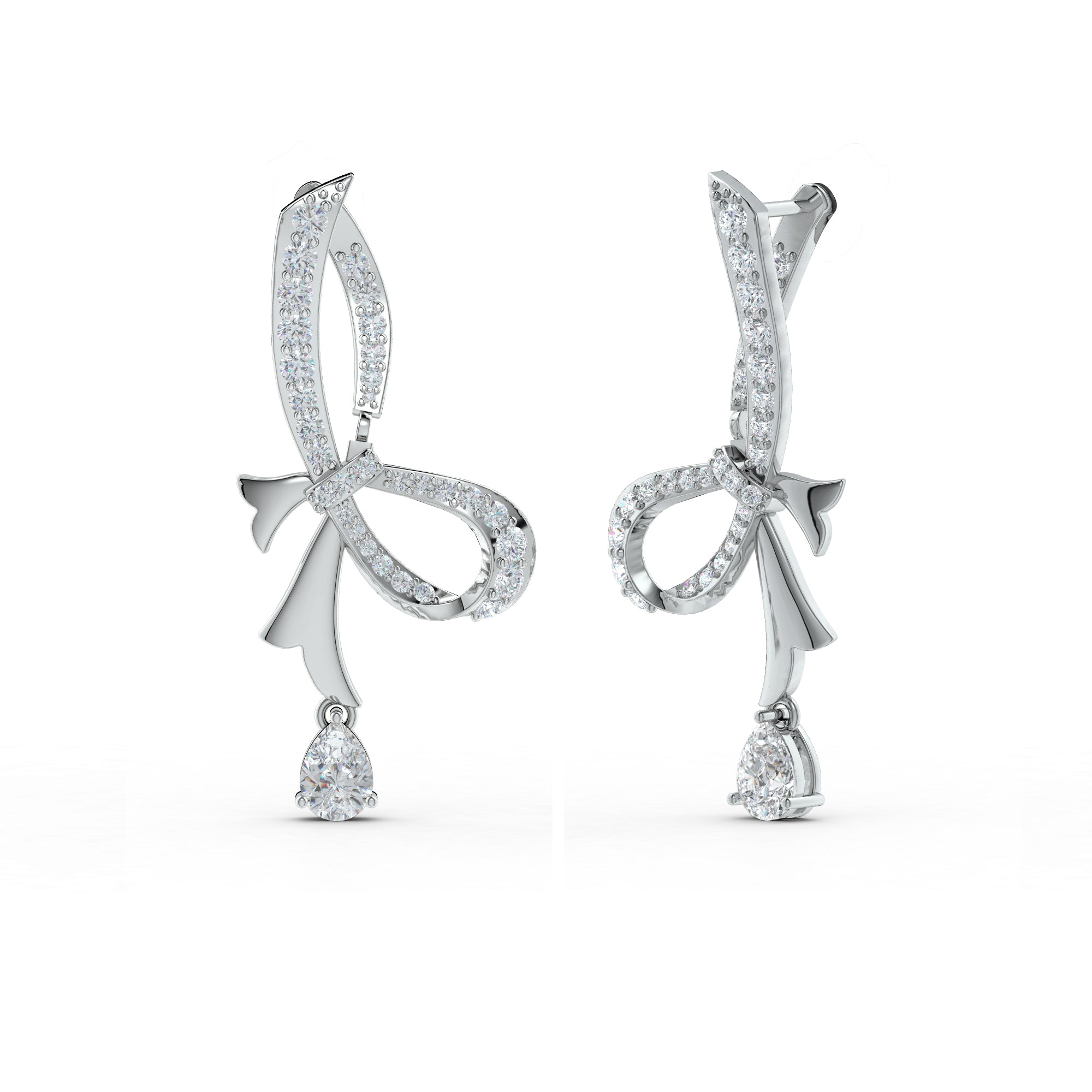 Moissanite Ribboned Allure 925 Sterling Silver Drop Earrings For Women