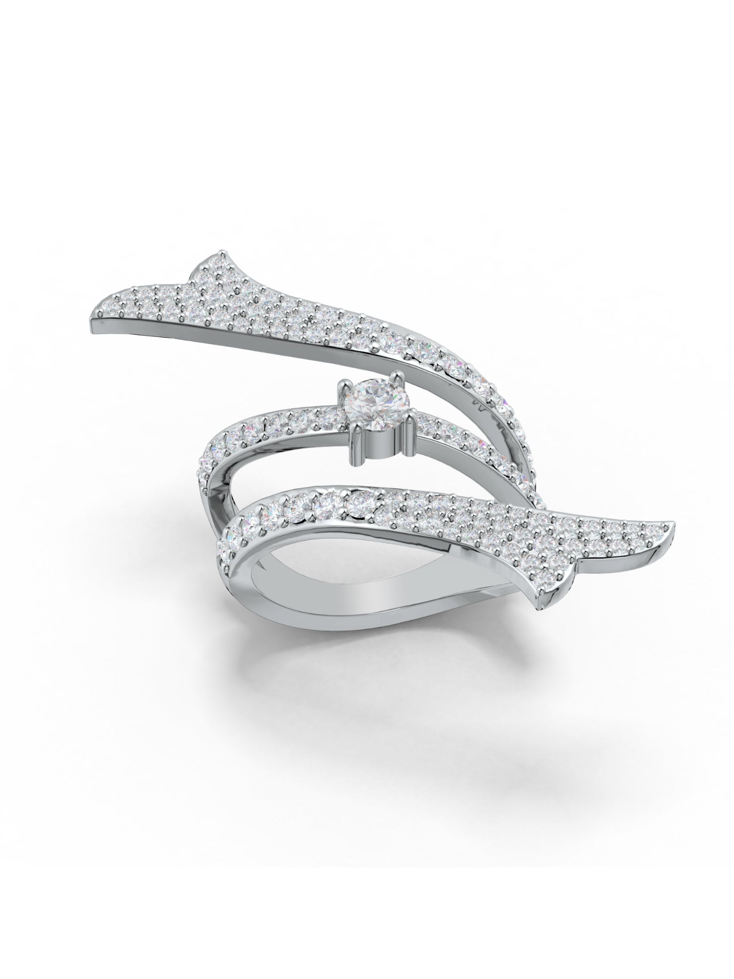 Modern Ribbonia Ring with Graceful Folds and Moissanites