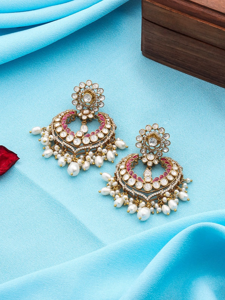 Stunning Red Talphe Chandbali Earrings