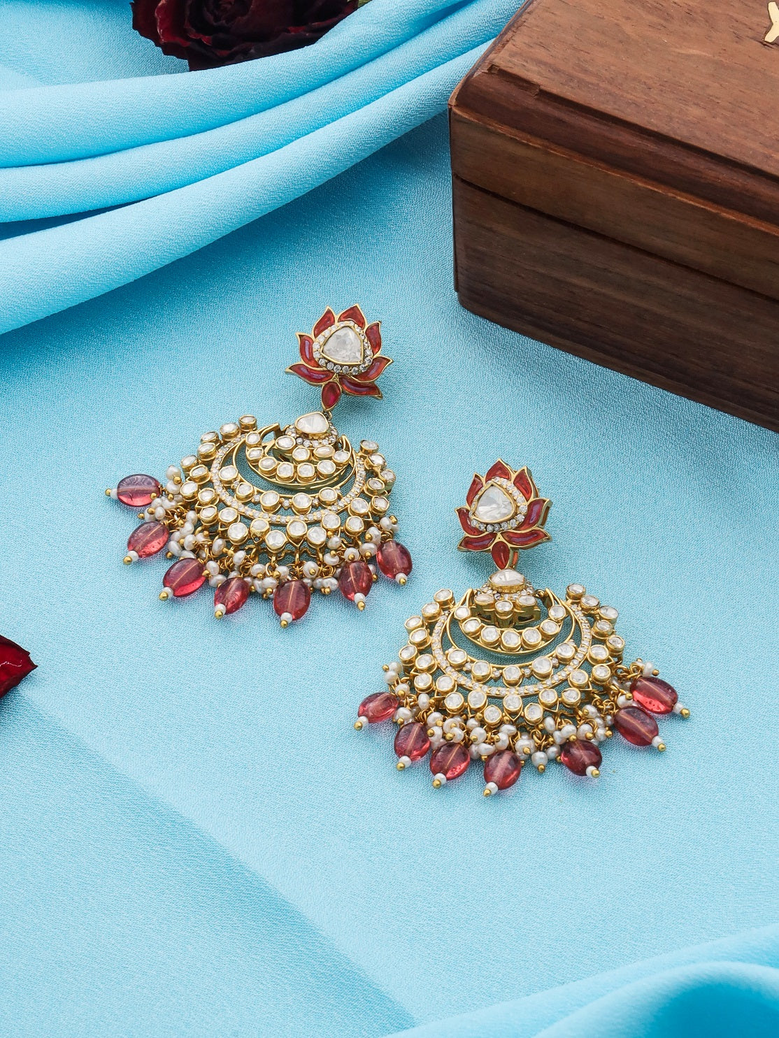 Gorgeous Lotus Moissanite Diamond Chandbali Earrings