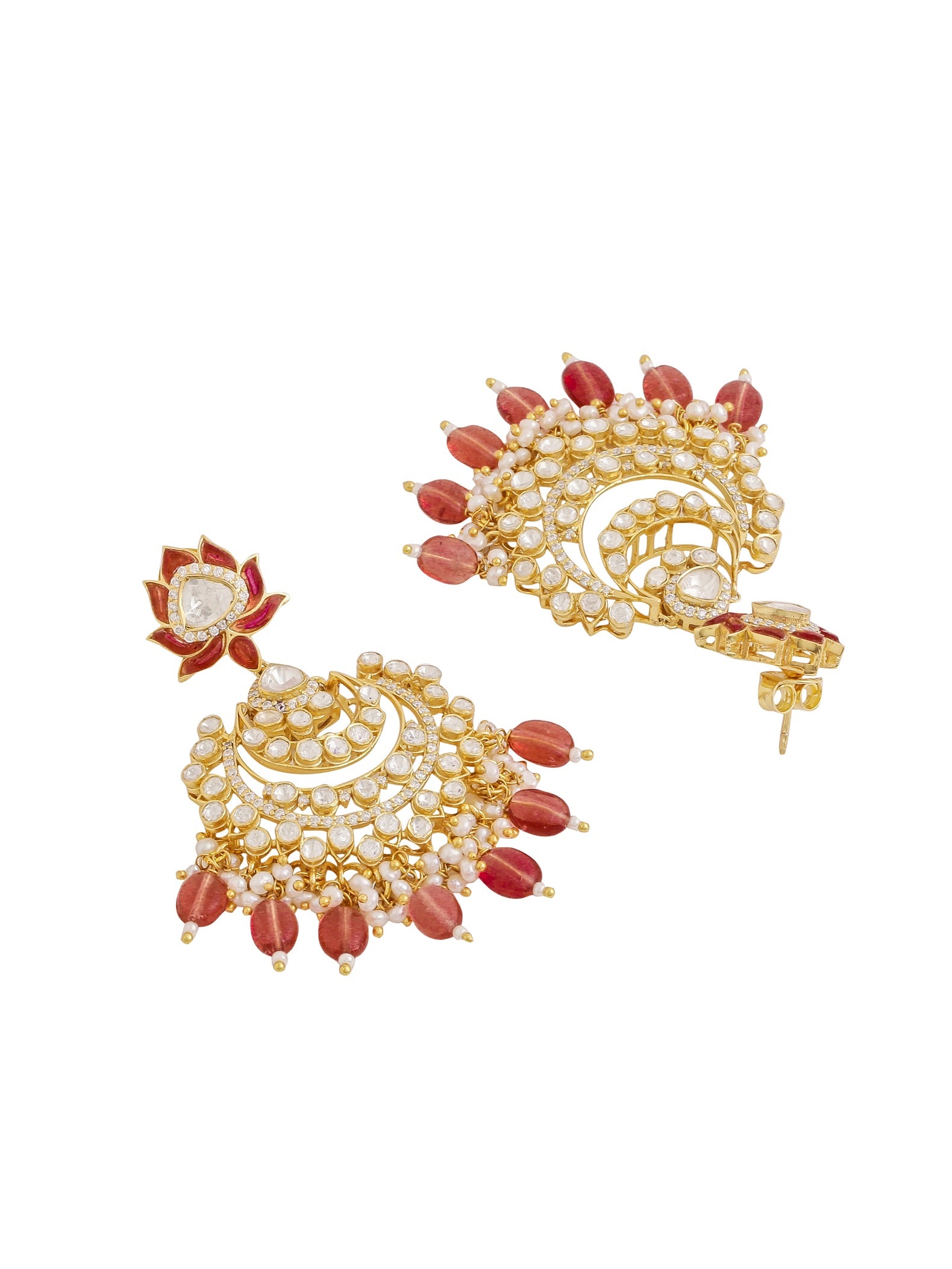 Gorgeous Lotus Moissanite Diamond Chandbali Earrings