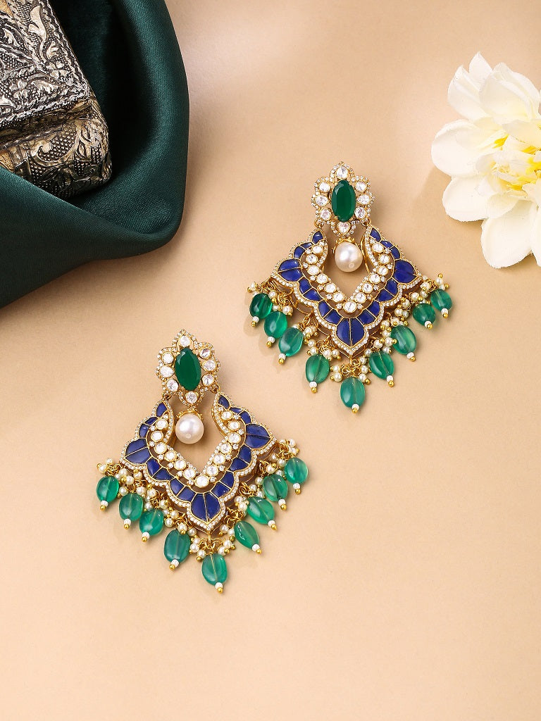 Buy Mystic Green Blue Chandbali Earrings for Women Online at