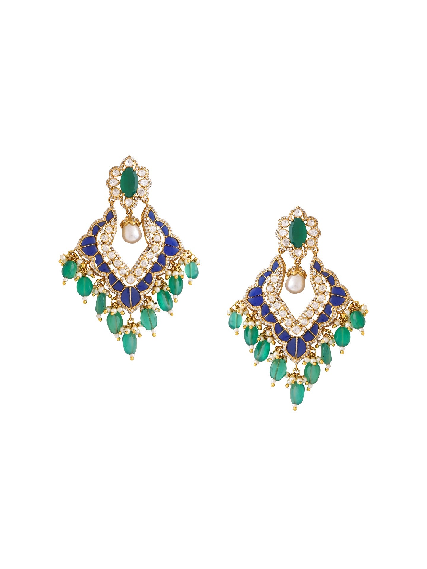 Mystic Green & Blue Chandbali Earrings