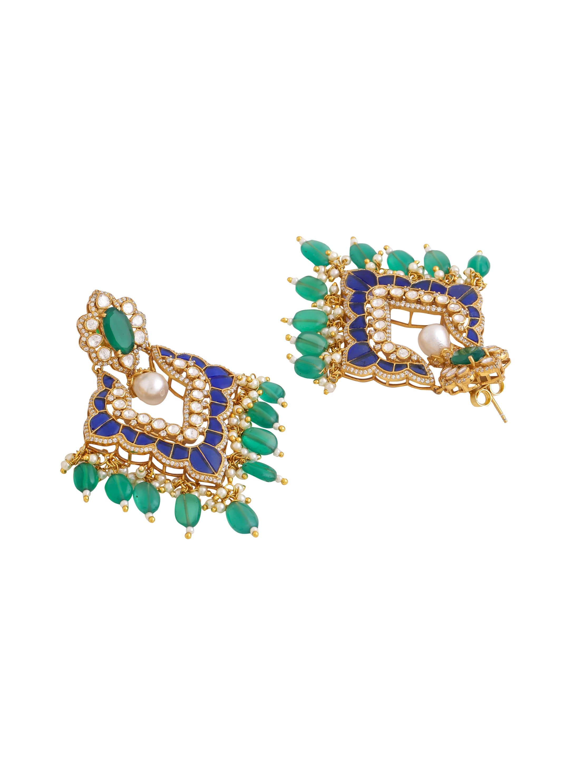 Mystic Green & Blue Chandbali Earrings