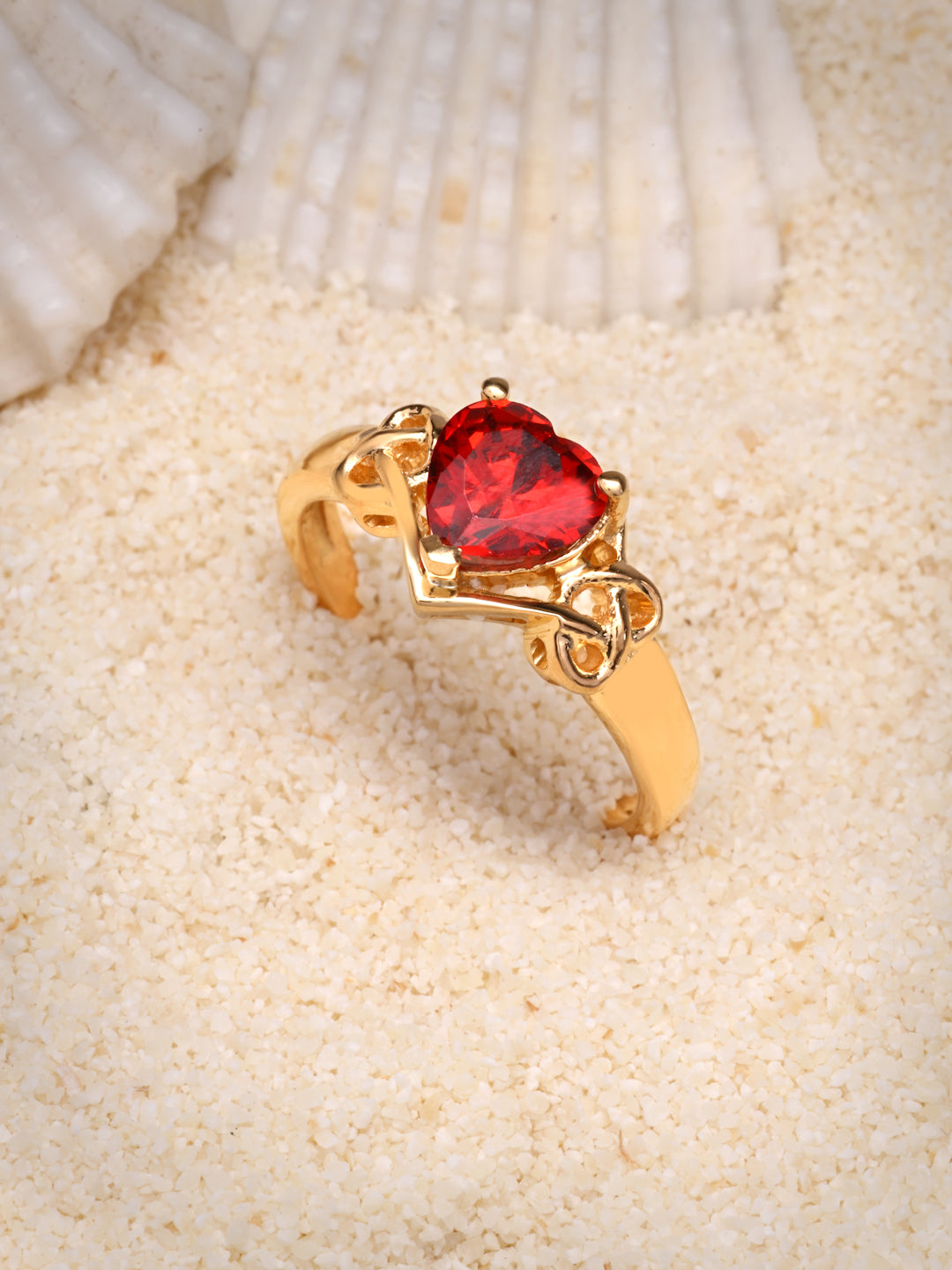 Red Heart Gold-Plated Ring in 925 Sterling Silver
