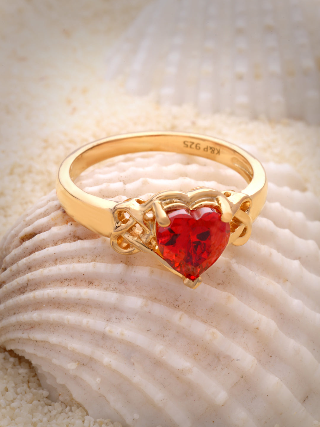 Red Heart Gold-Plated Ring in 925 Sterling Silver