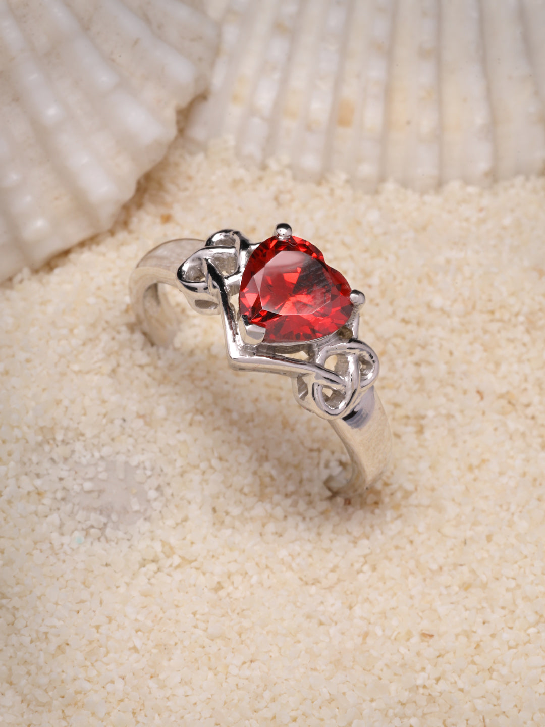 Red Heart Rhodium Plated Ring in 925 Sterling Silver