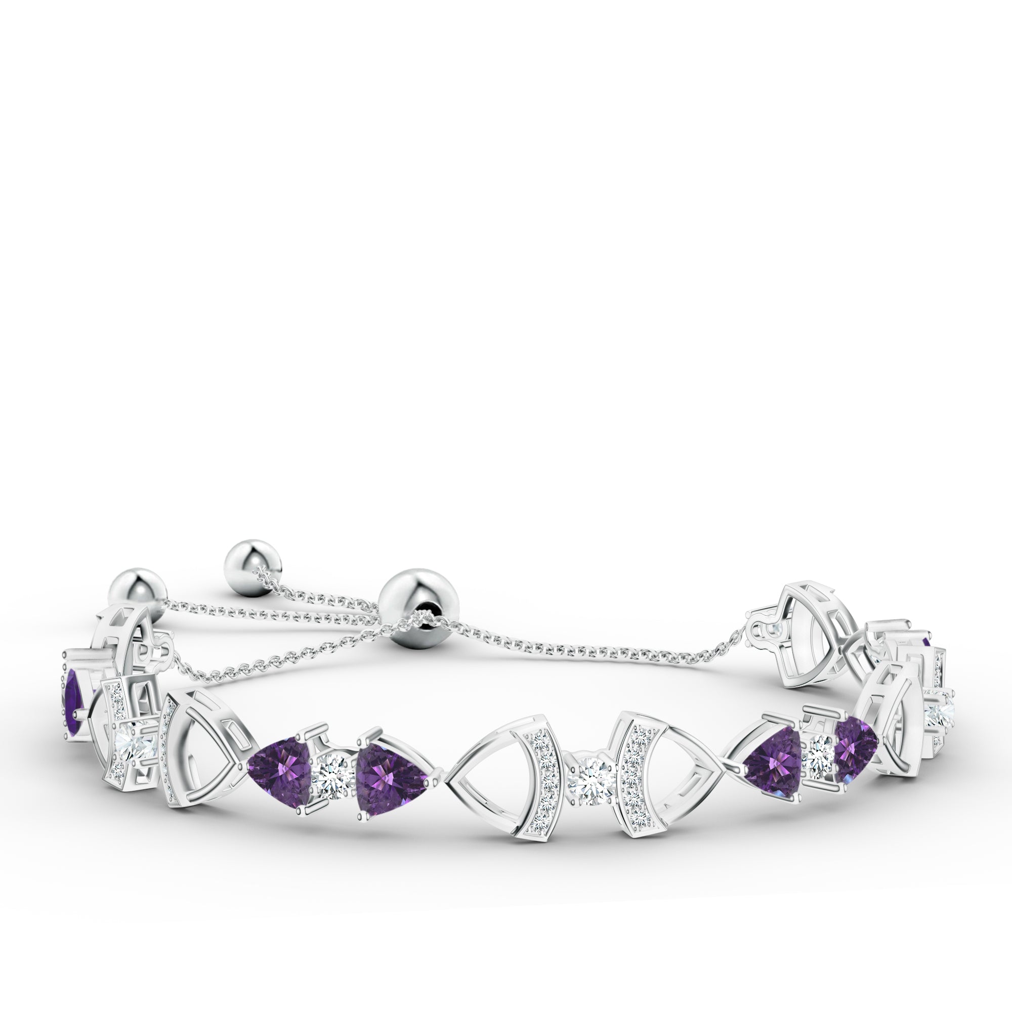 Trillion Amethyst Silver Bracelet