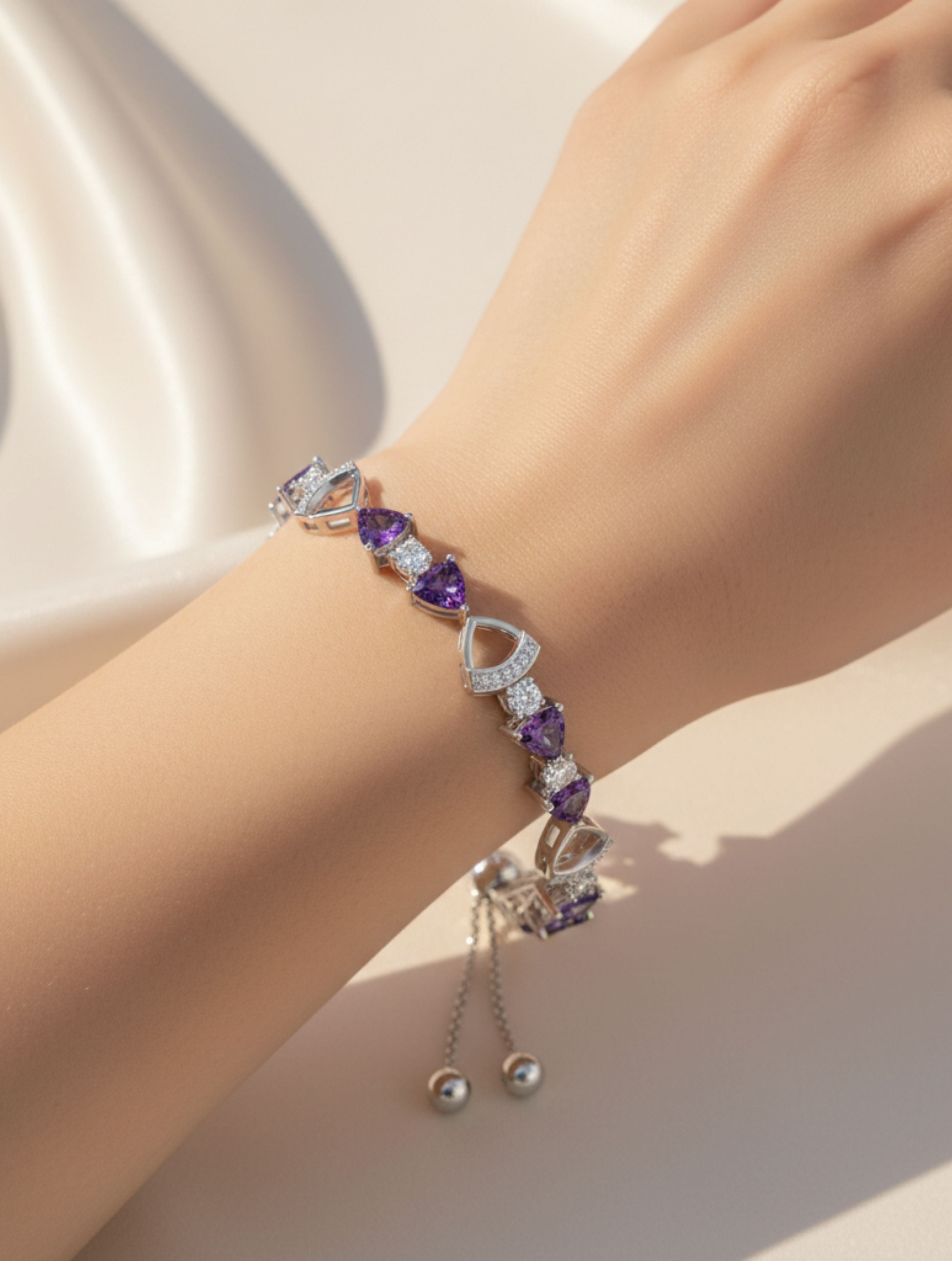 Trillion Amethyst 925 Sterling Silver Bracelet For Women