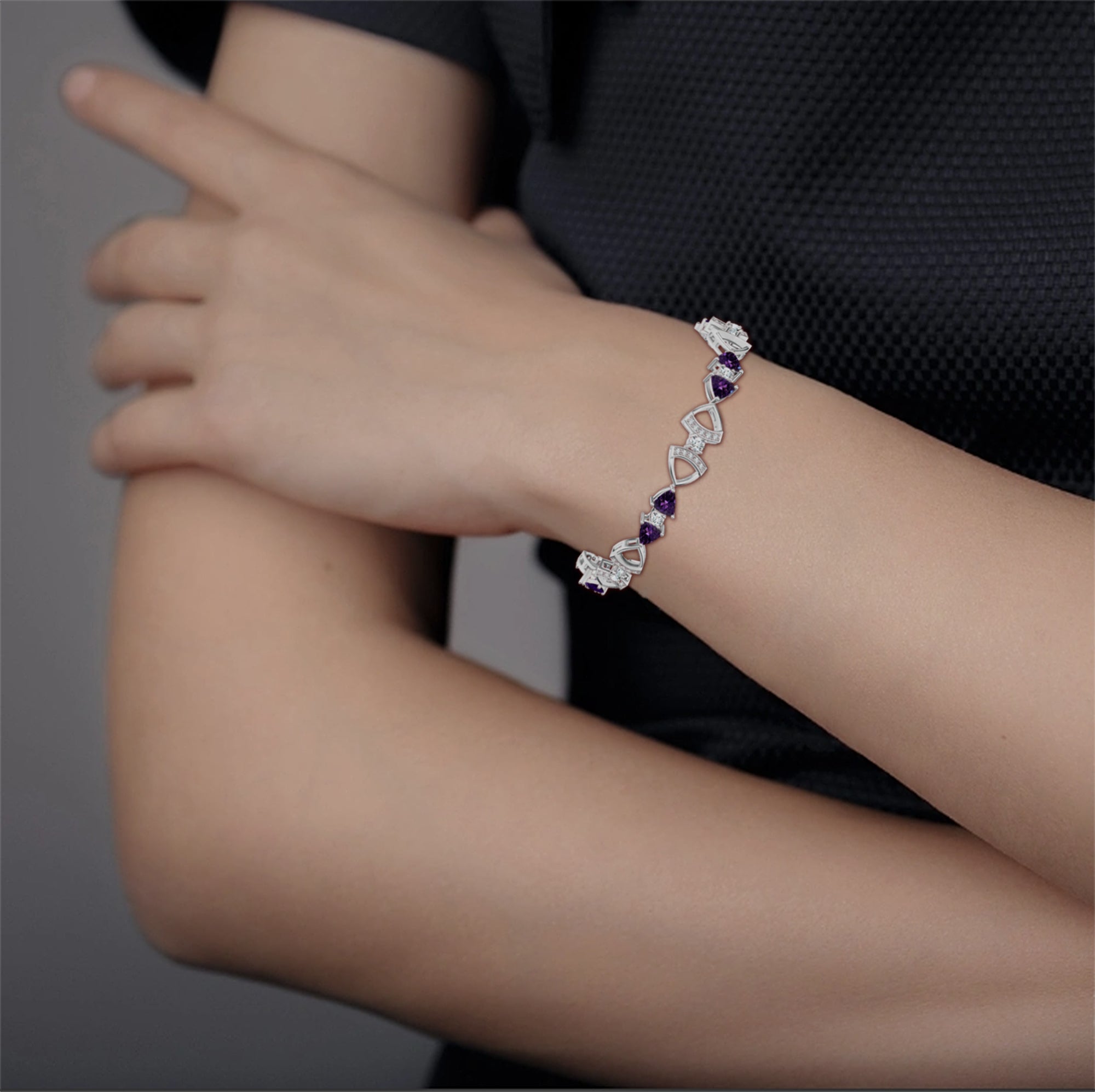 Trillion Amethyst Silver Bracelet