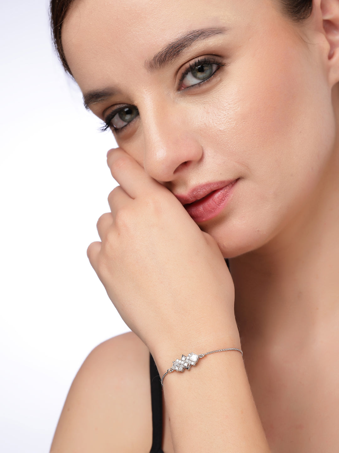 Moissanite Bolo Rhodium-Plated Bracelet In 925 Sterling Silver for Women