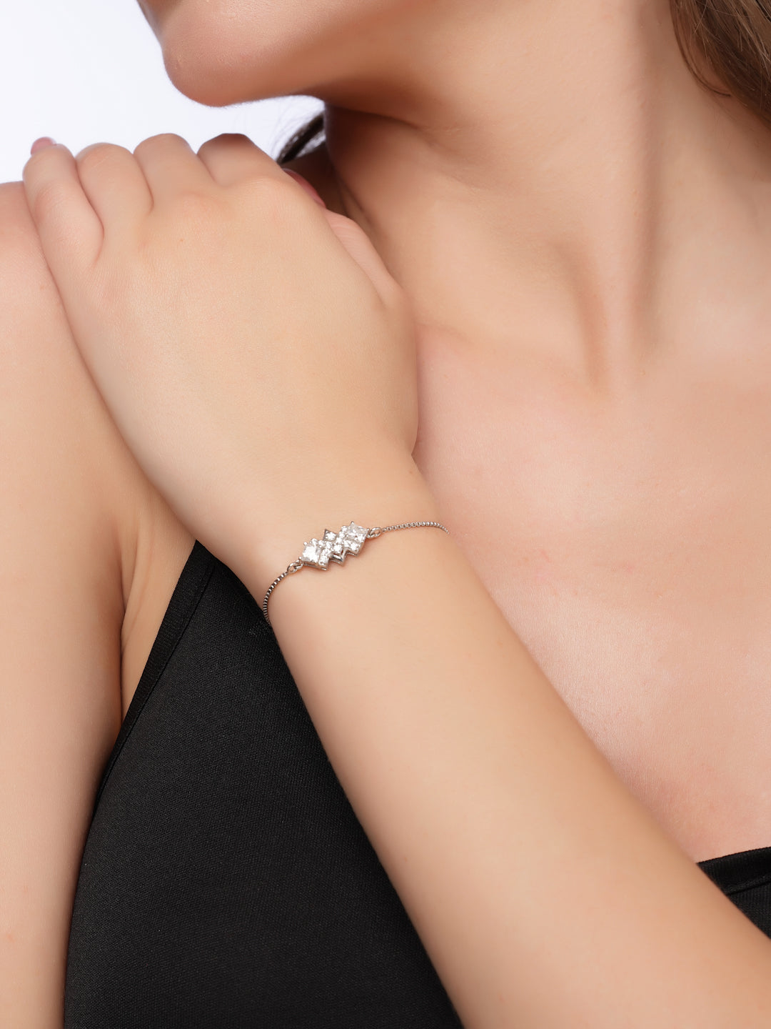 Moissanite Bolo Rhodium-Plated Bracelet In 925 Sterling Silver for Women