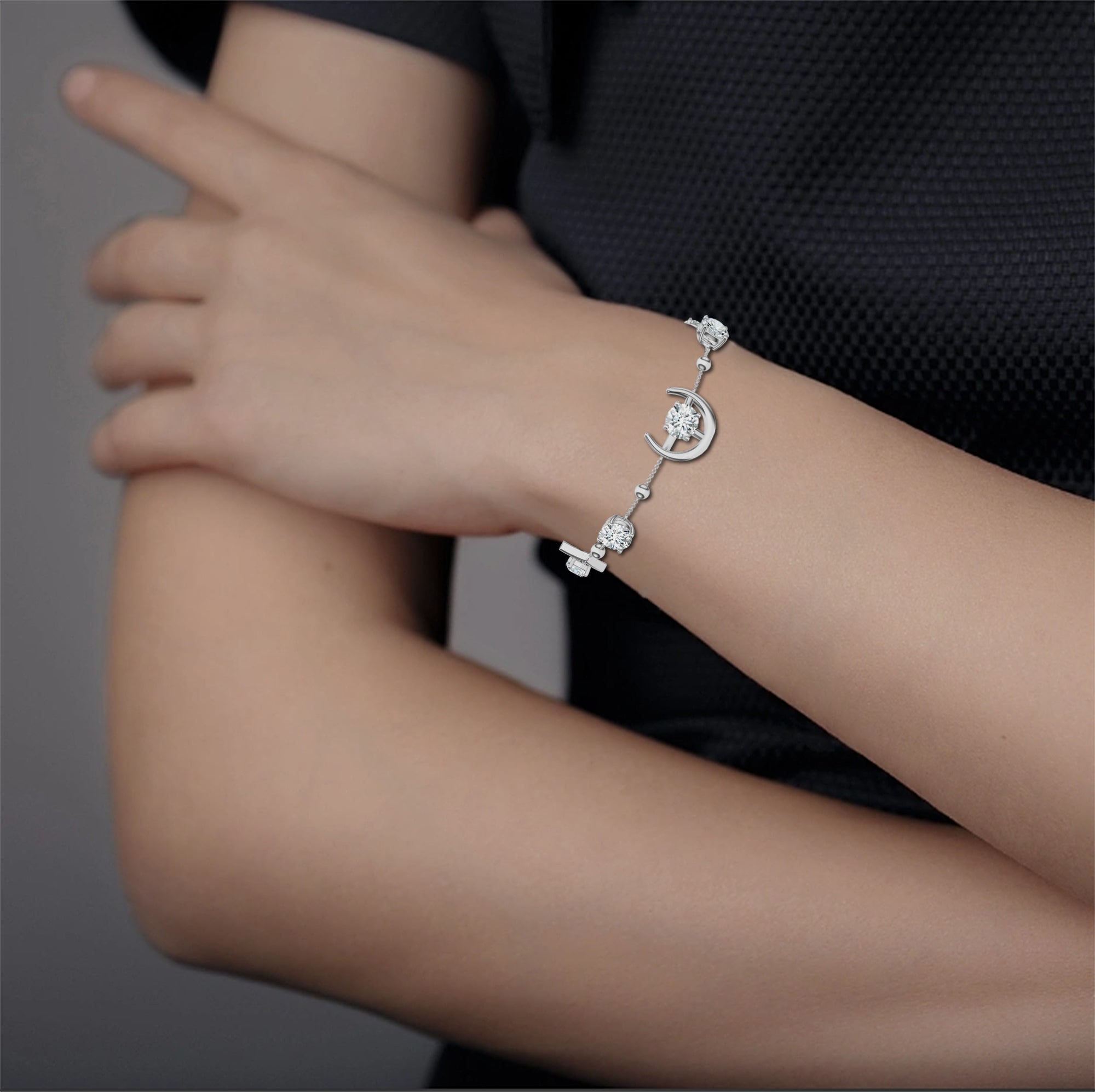 Abstract Moissanite Silver Bracelet