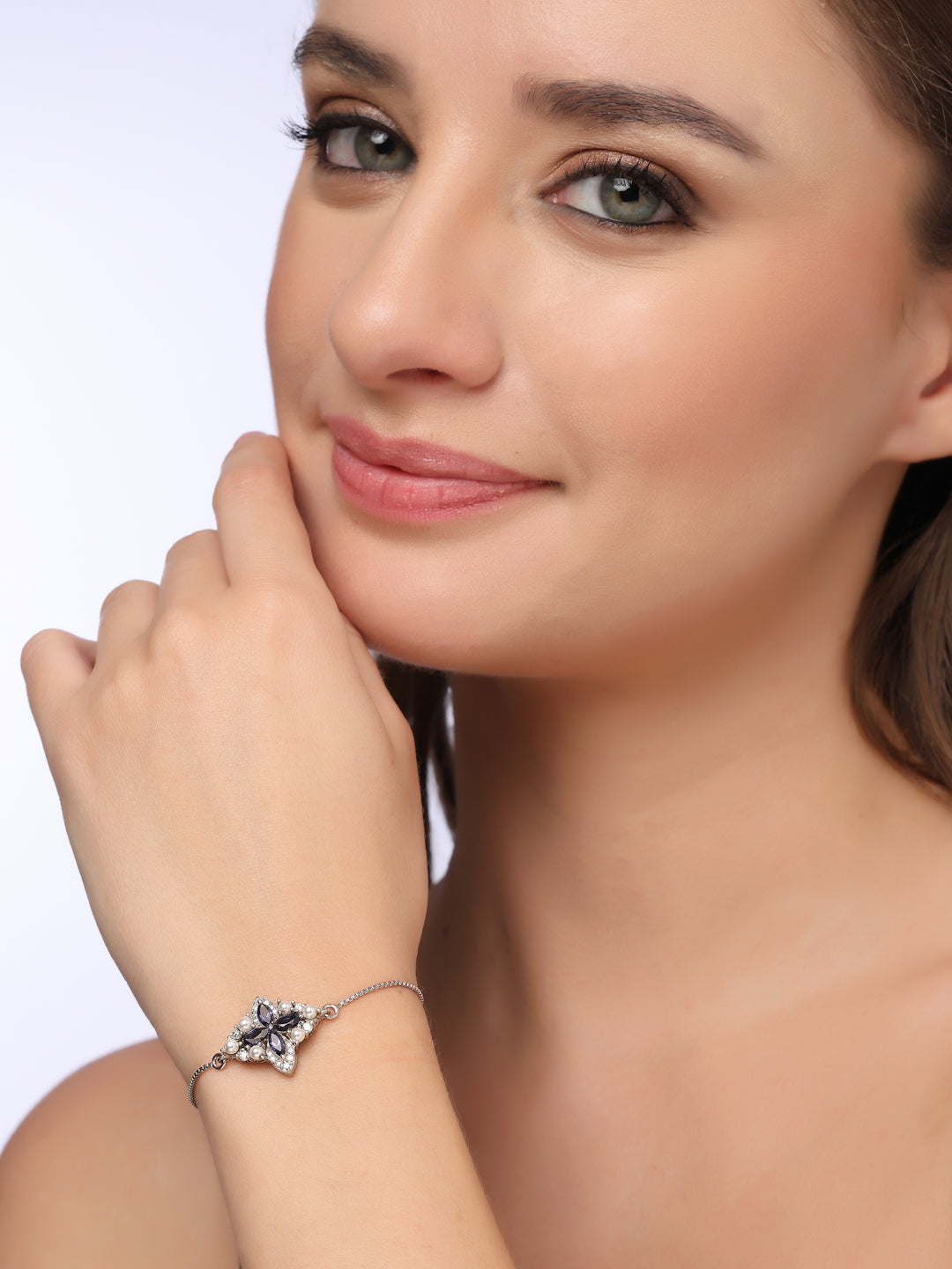 Indigo Blossom 925 Sterling Silver Moissanite & Iolite Bolo Bracelet