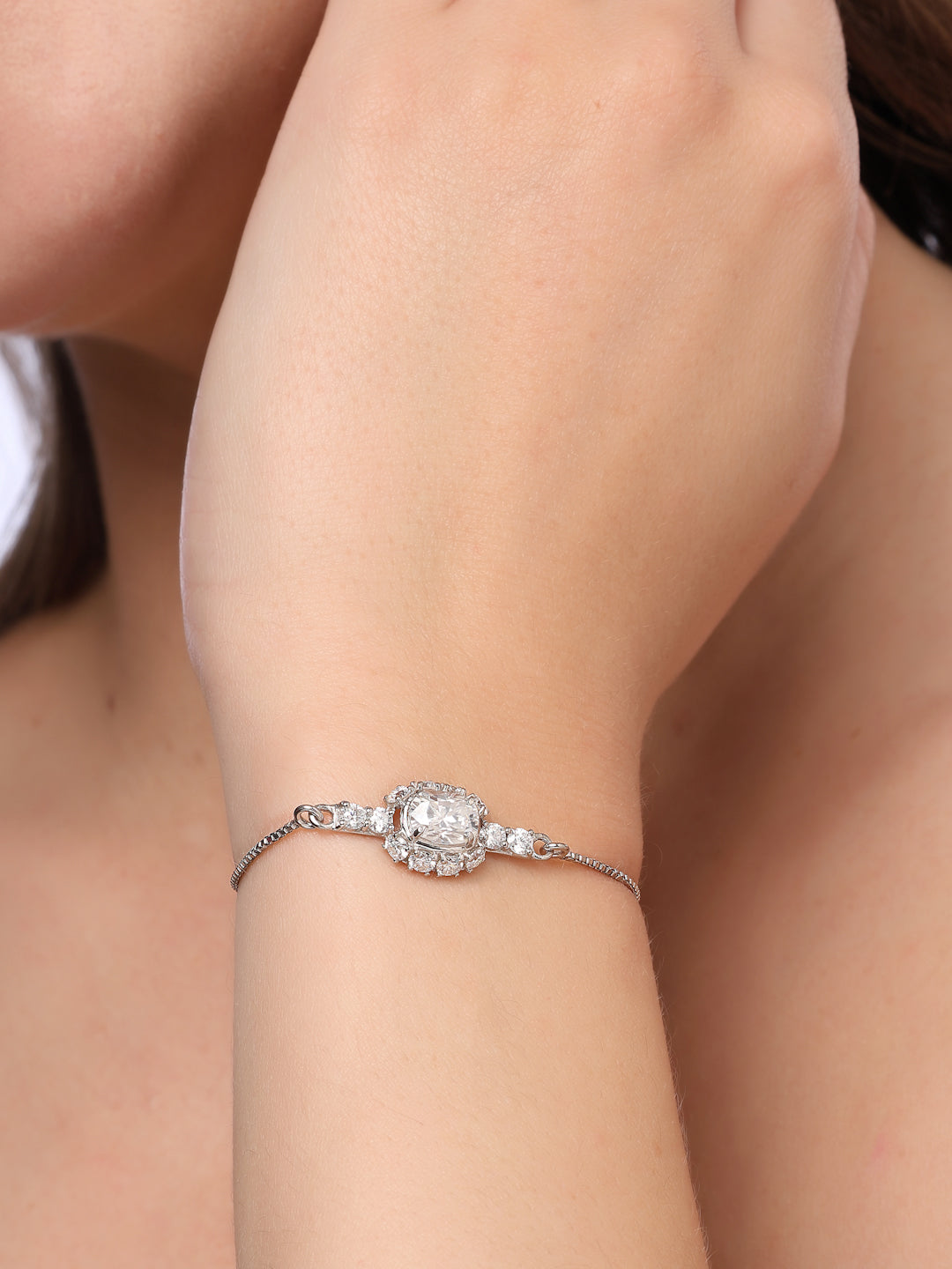 Luminous Halo 925 Sterling Silver Rhodium-Plated Moissanite Bolo Bracelet
