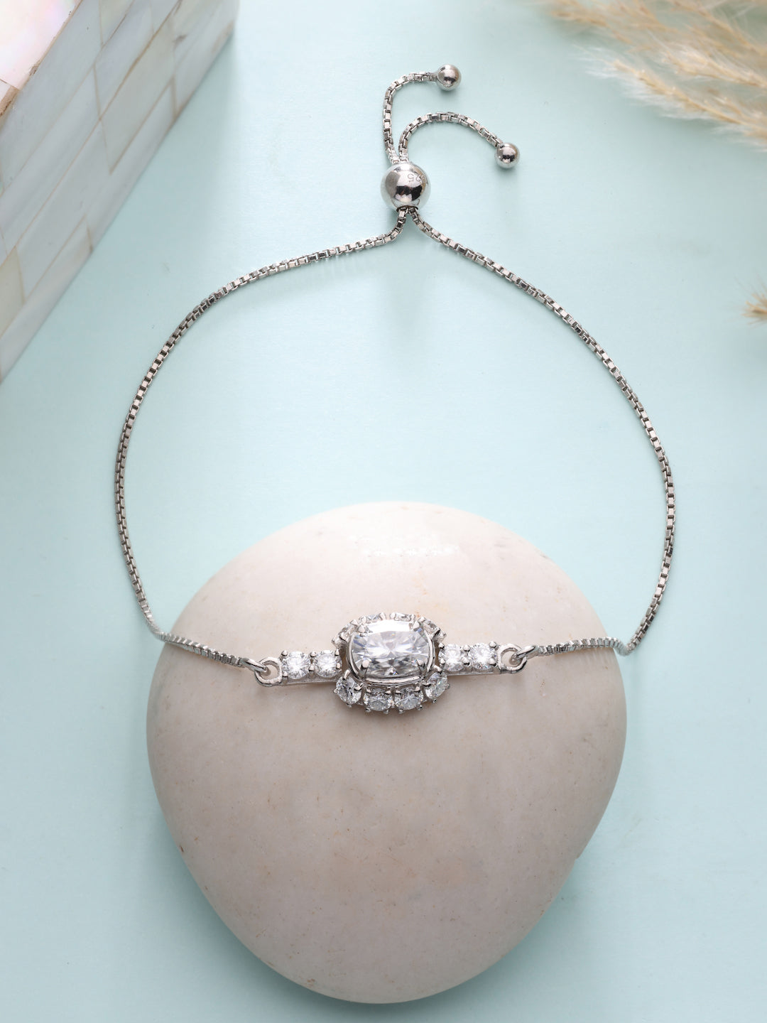 Luminous Halo 925 Sterling Silver Rhodium-Plated Moissanite Bolo Bracelet