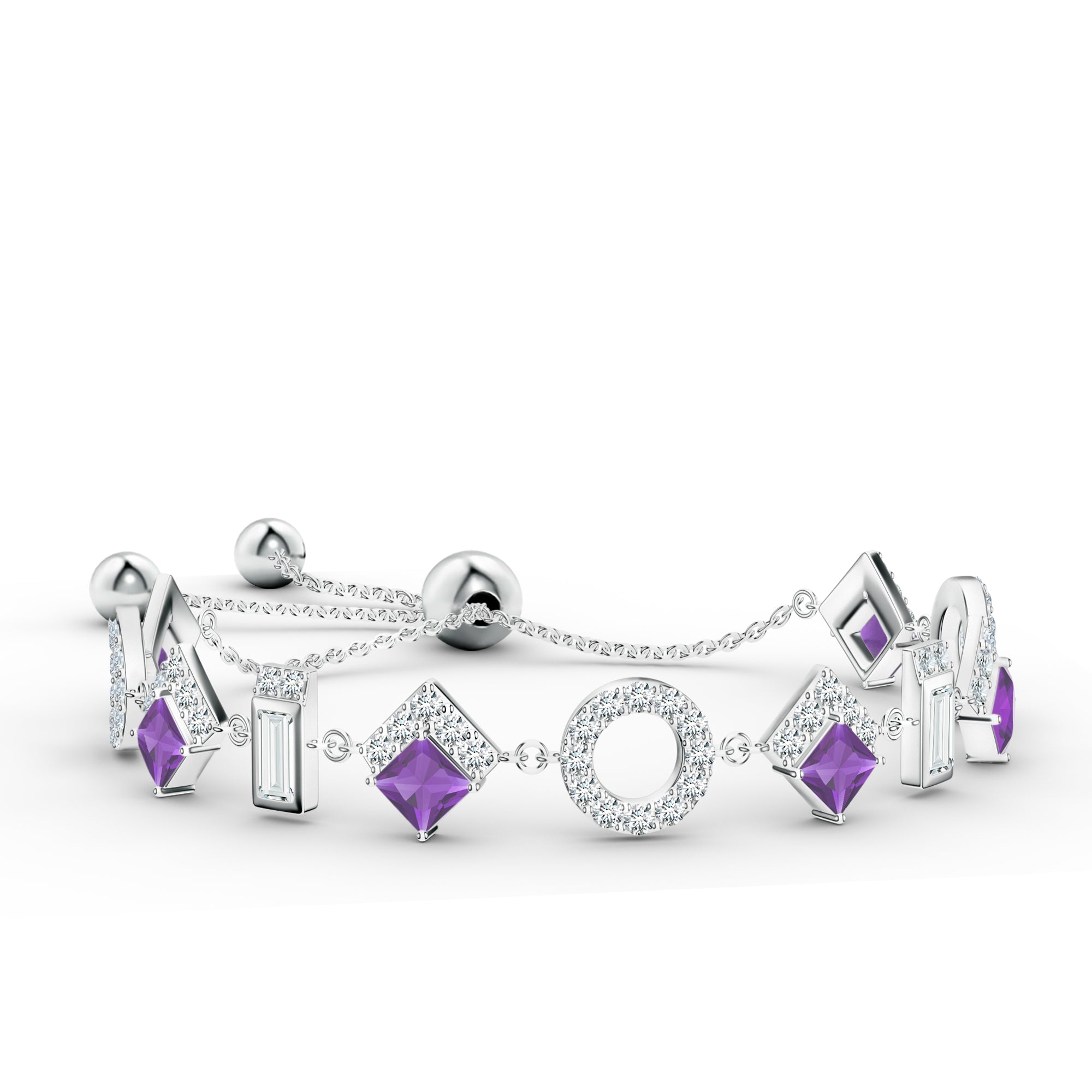 Square Amethyst Silver Bracelet