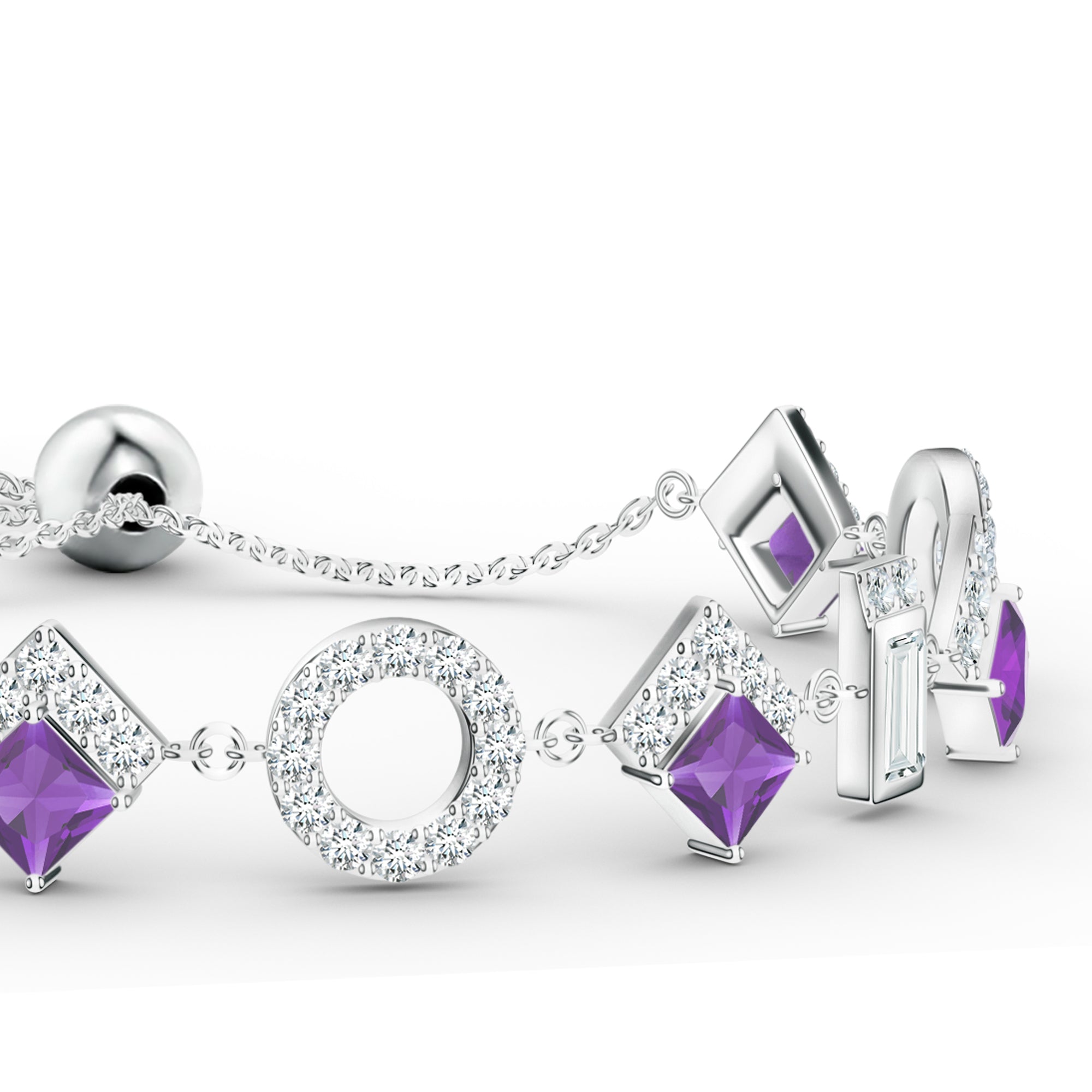 Square Amethyst Silver Bracelet