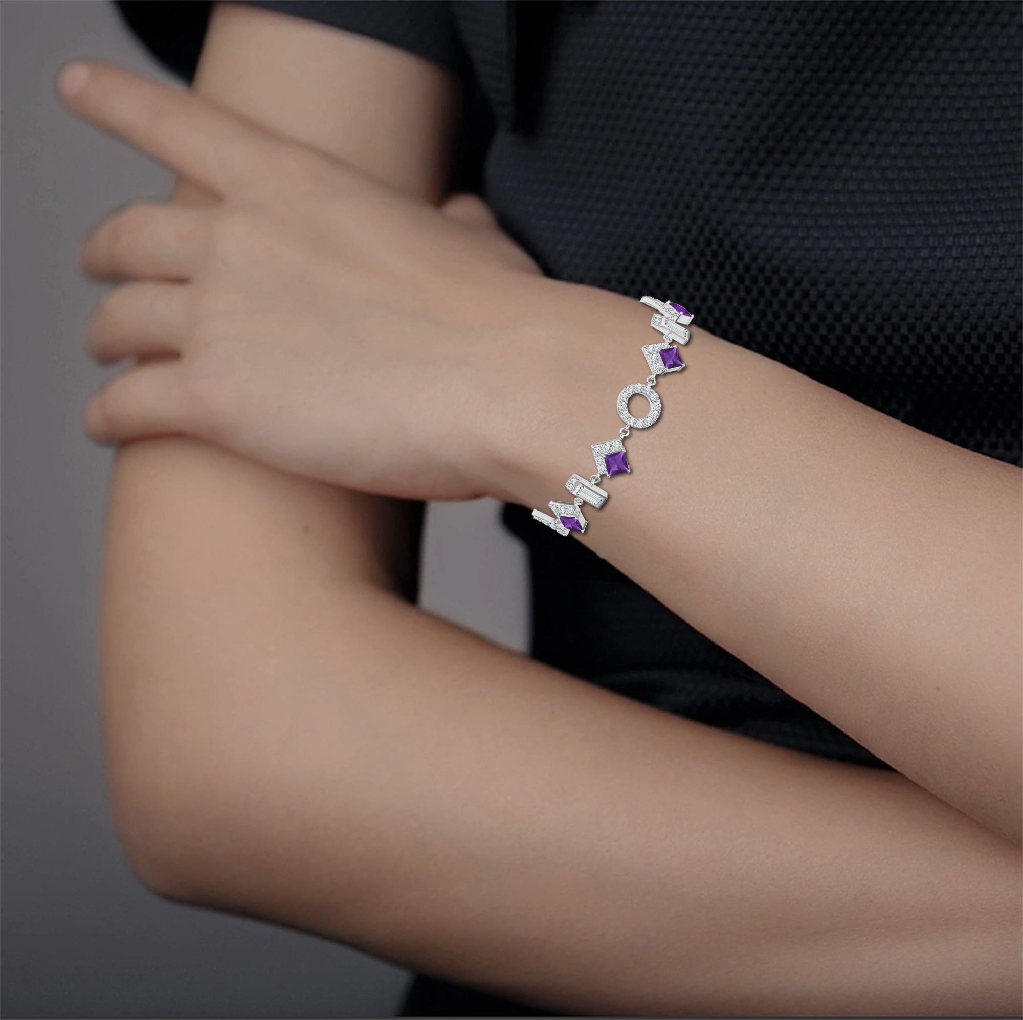 Square Amethyst Silver Bracelet