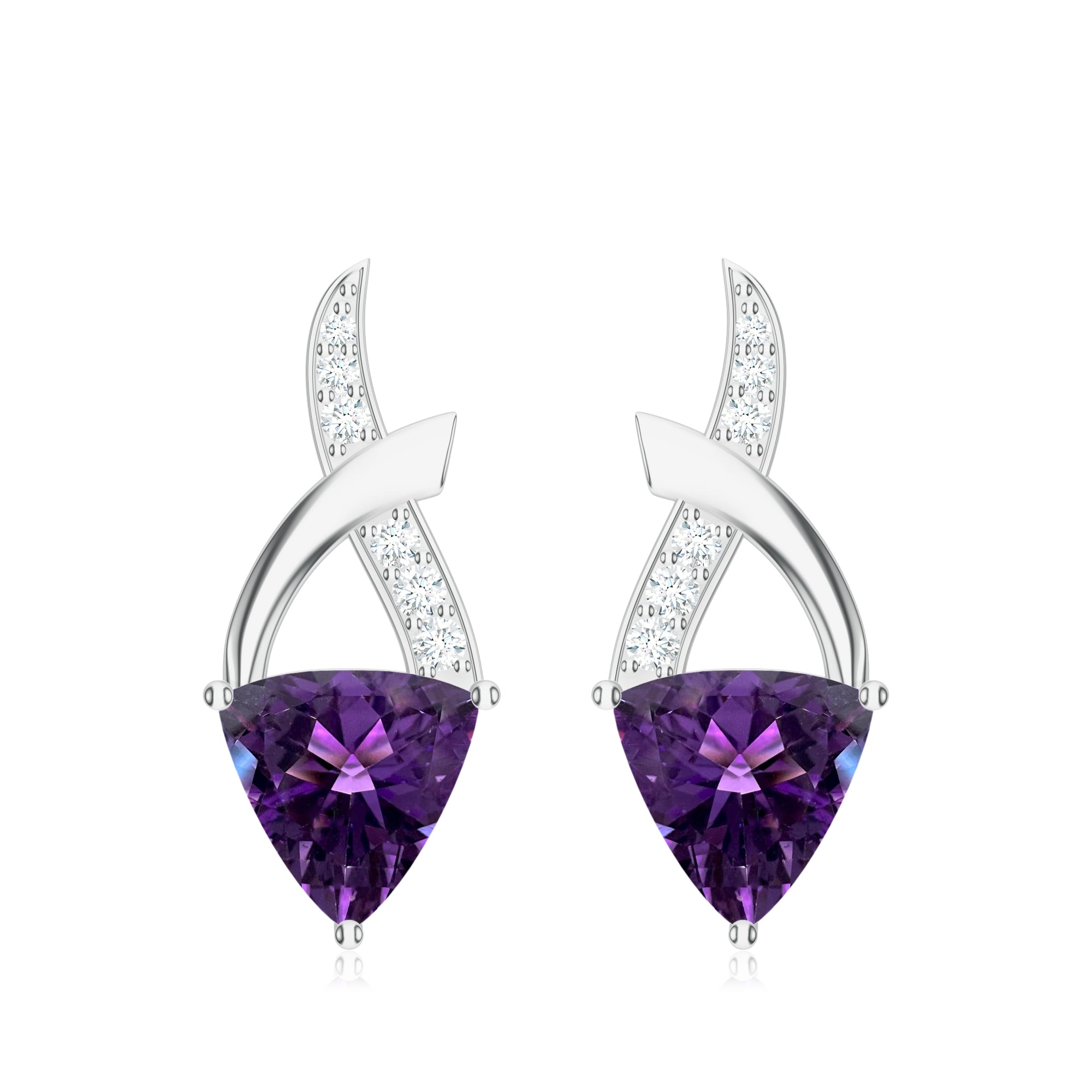 Trillion Amethyst Silver Earrings