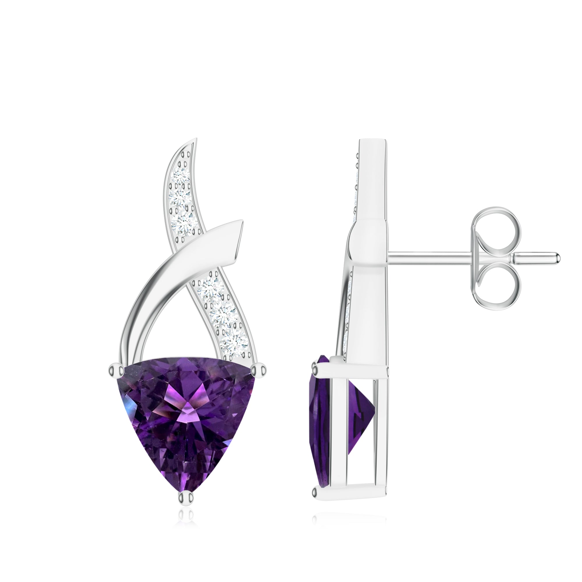 Trillion Amethyst Silver Earrings