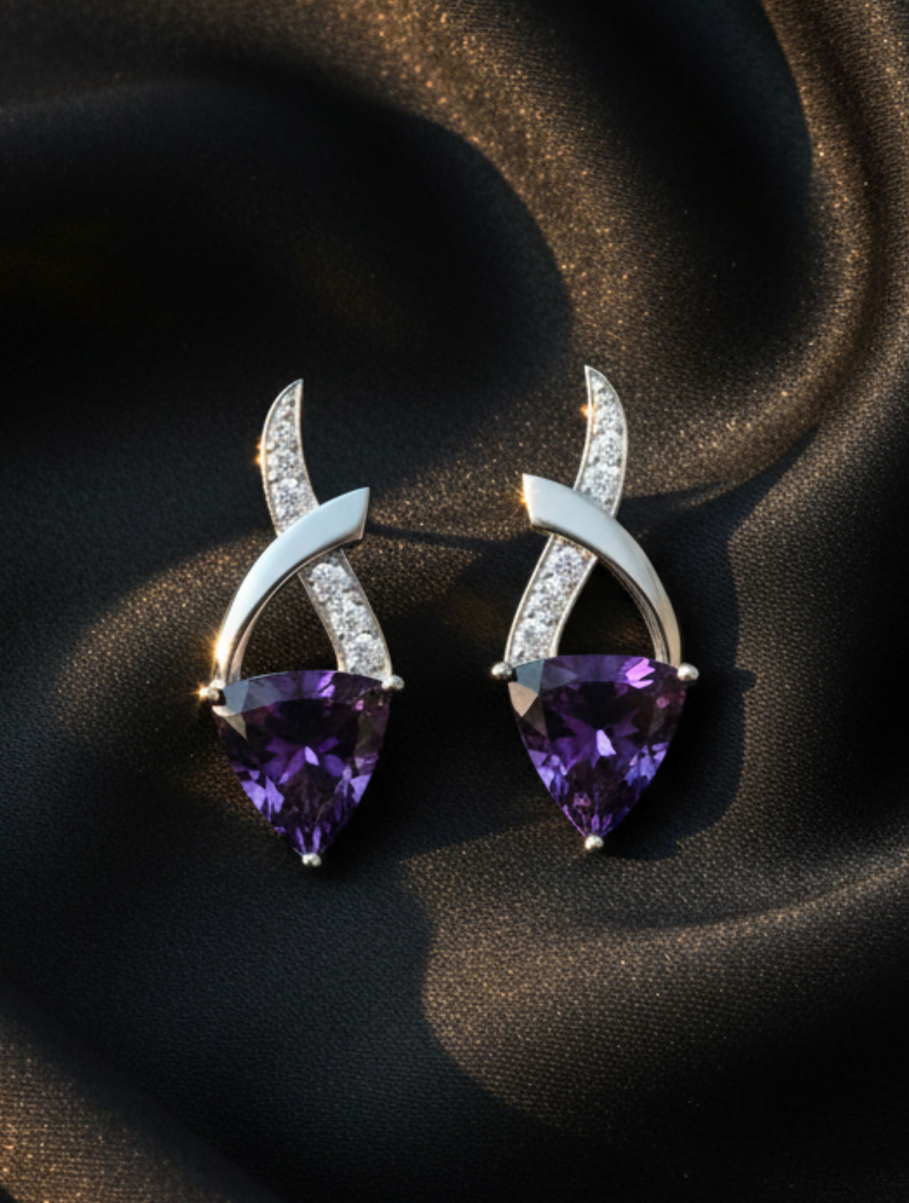 Trillion Amethyst 925 Sterling Silver Earrings For Women