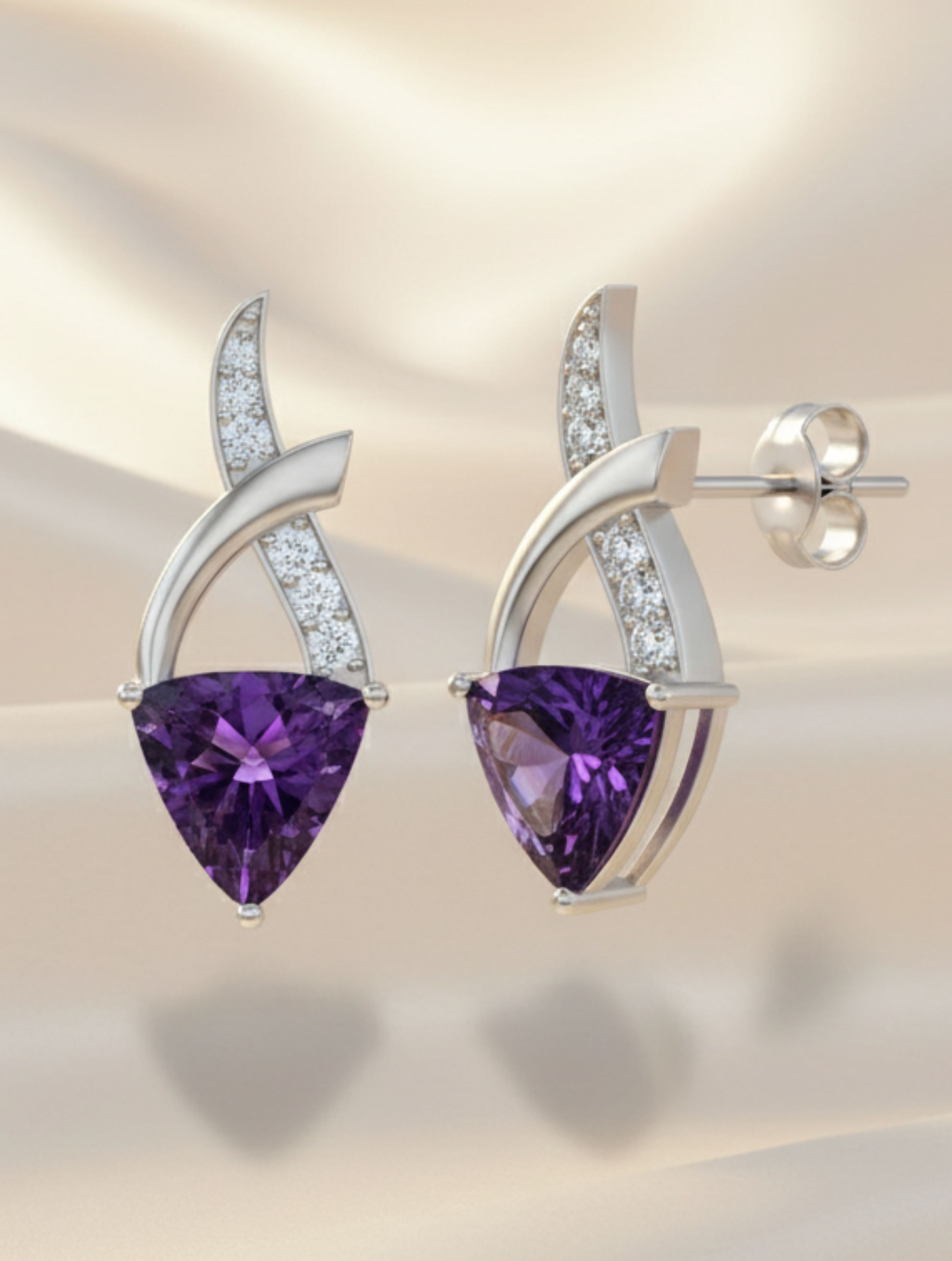 Trillion Amethyst 925 Sterling Silver Earrings For Women
