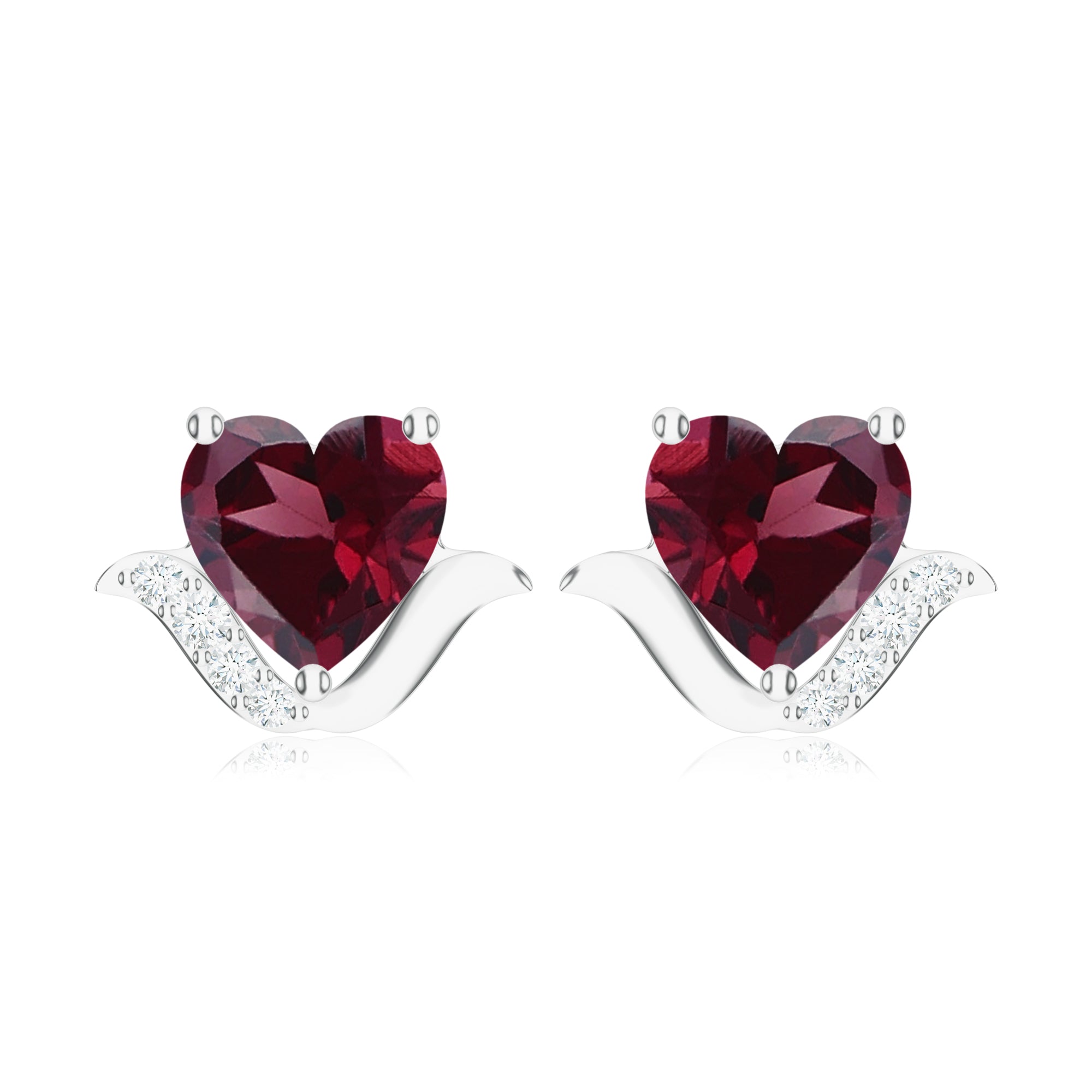 Heart-Shaped Garnet Silver Earrings