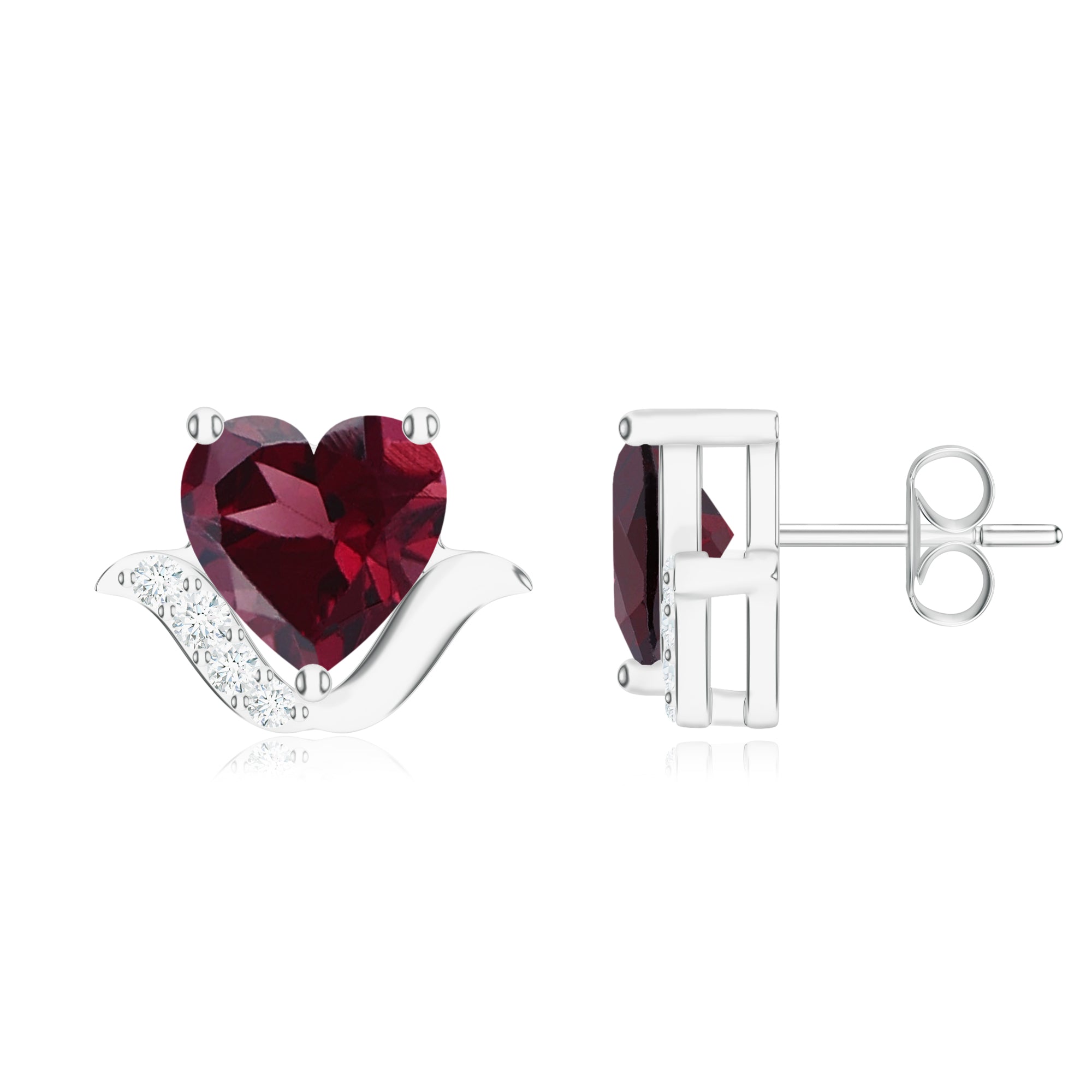 Heart-Shaped Garnet Silver Earrings