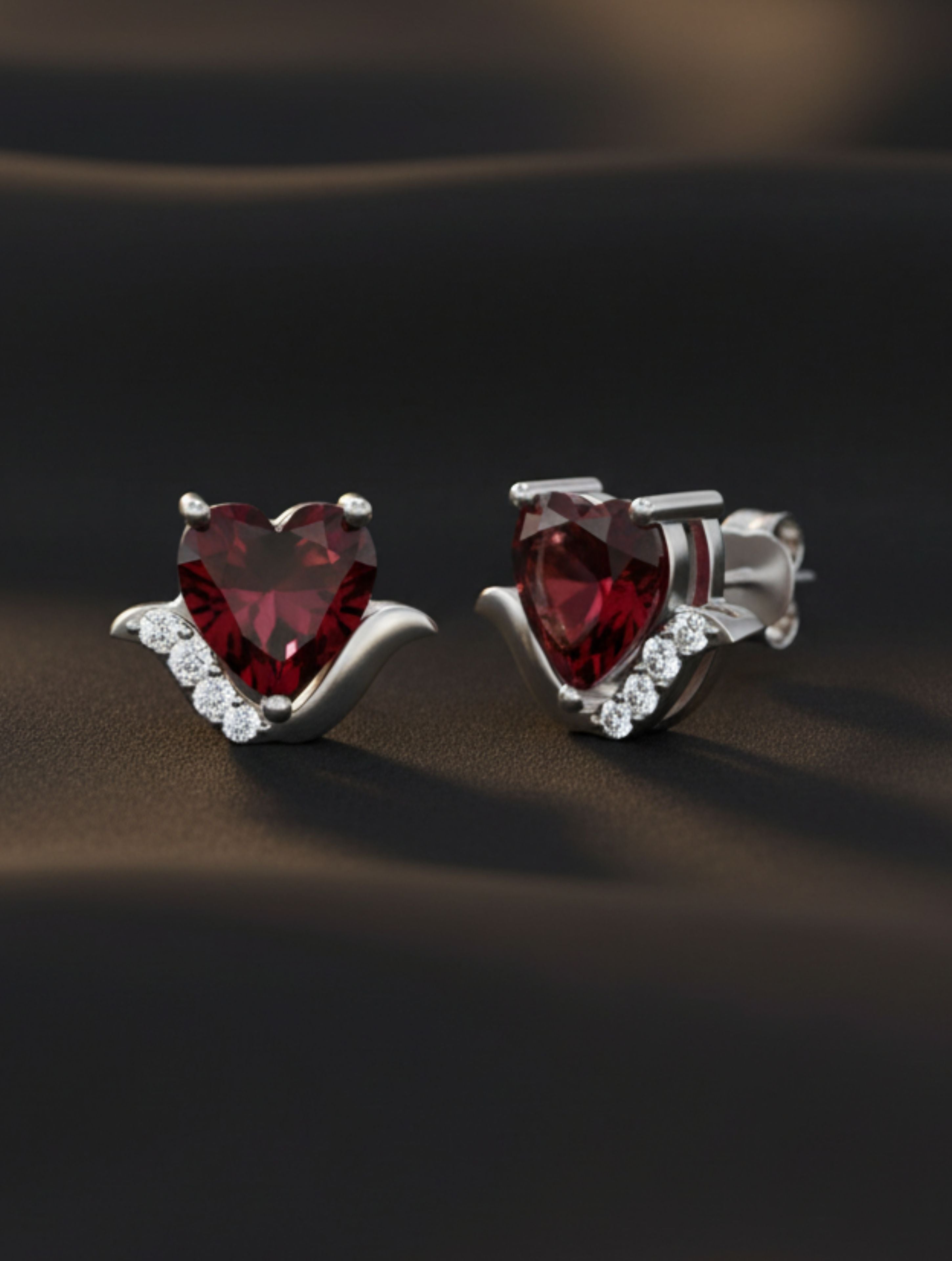 Heart-Shaped Garnet 925 Sterling Silver Stud Earrings For Women