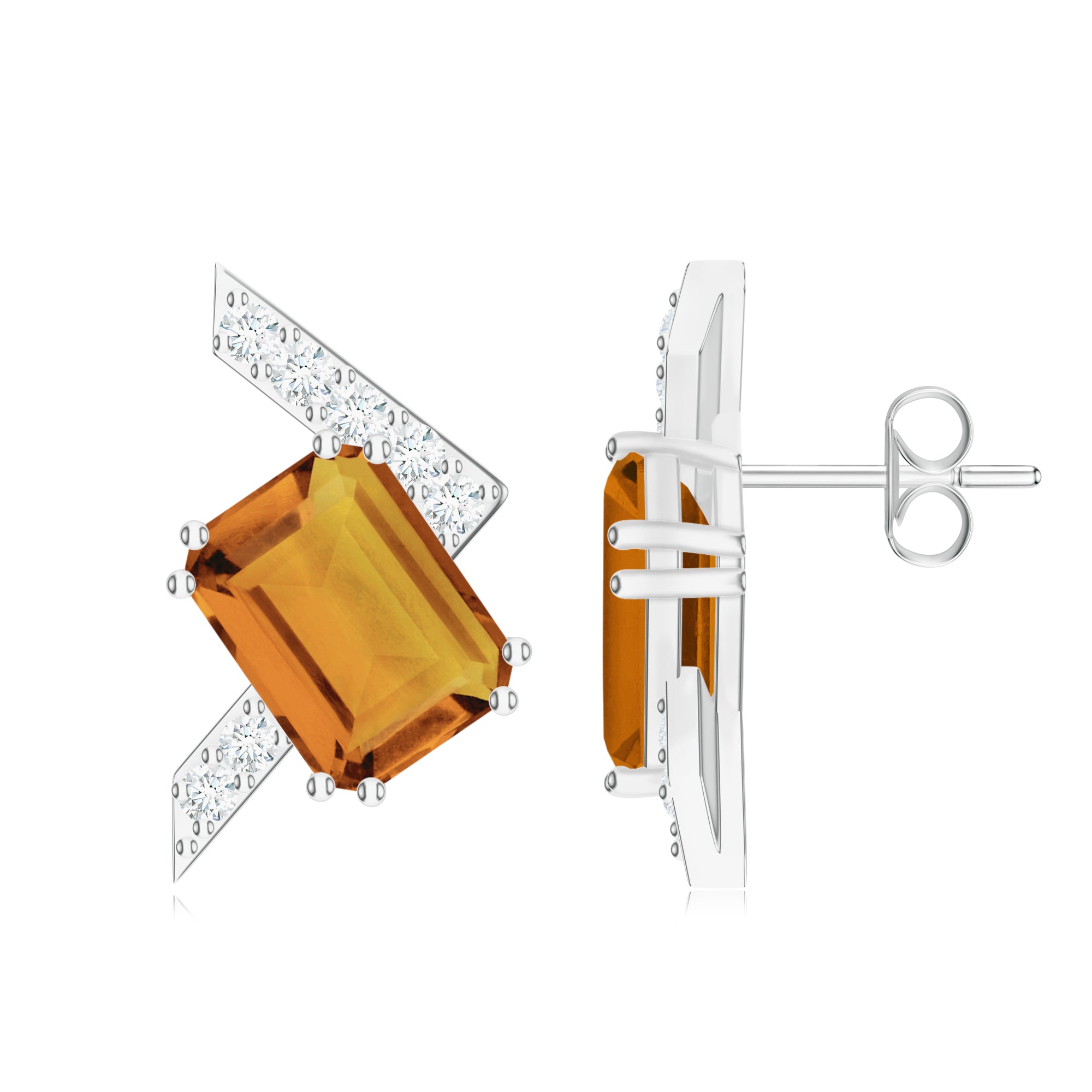 Octagon Citrine Silver Earrings