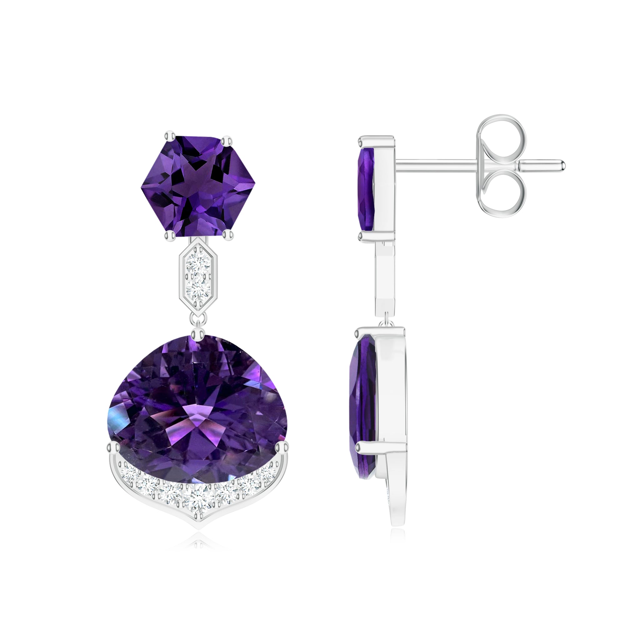 Amethyst and Moissanite Silver Earrings