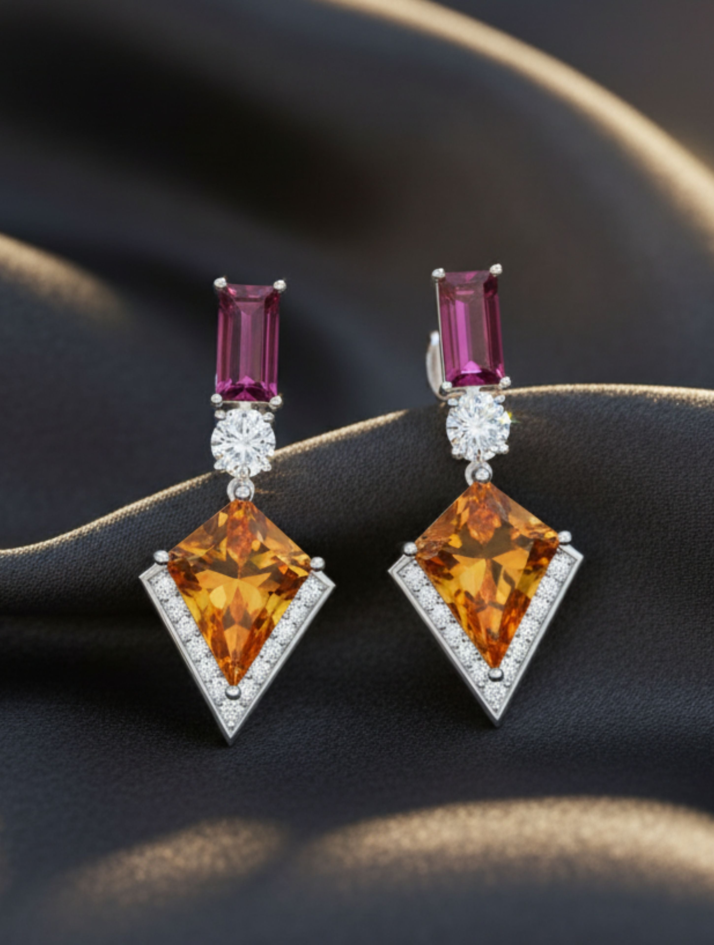 Rhodolite Garnet and Citrine 925 Sterling Silver Earrings For Women