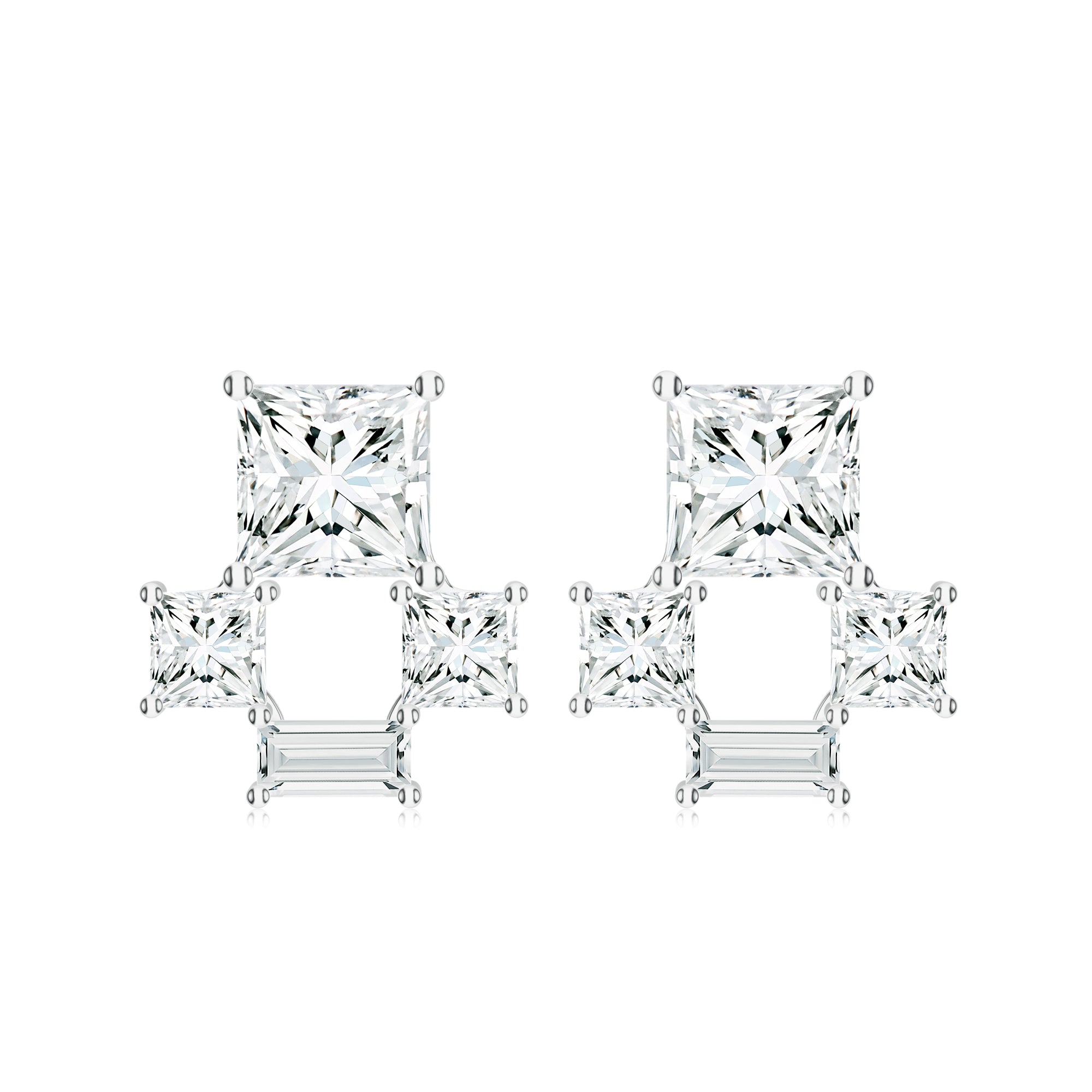 Rectangular and Square Moissanite Silver Earrings