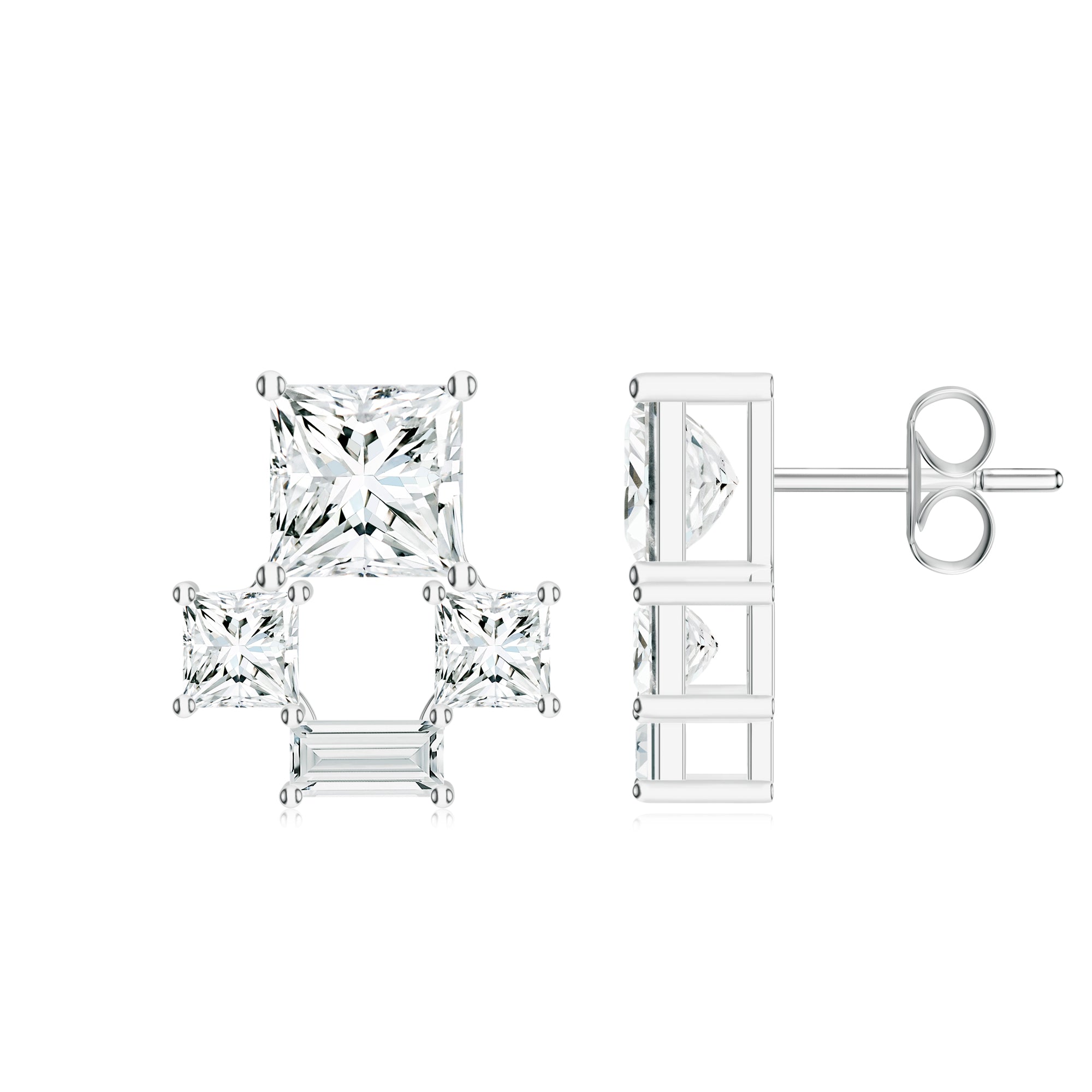 Rectangular and Square Moissanite Silver Earrings