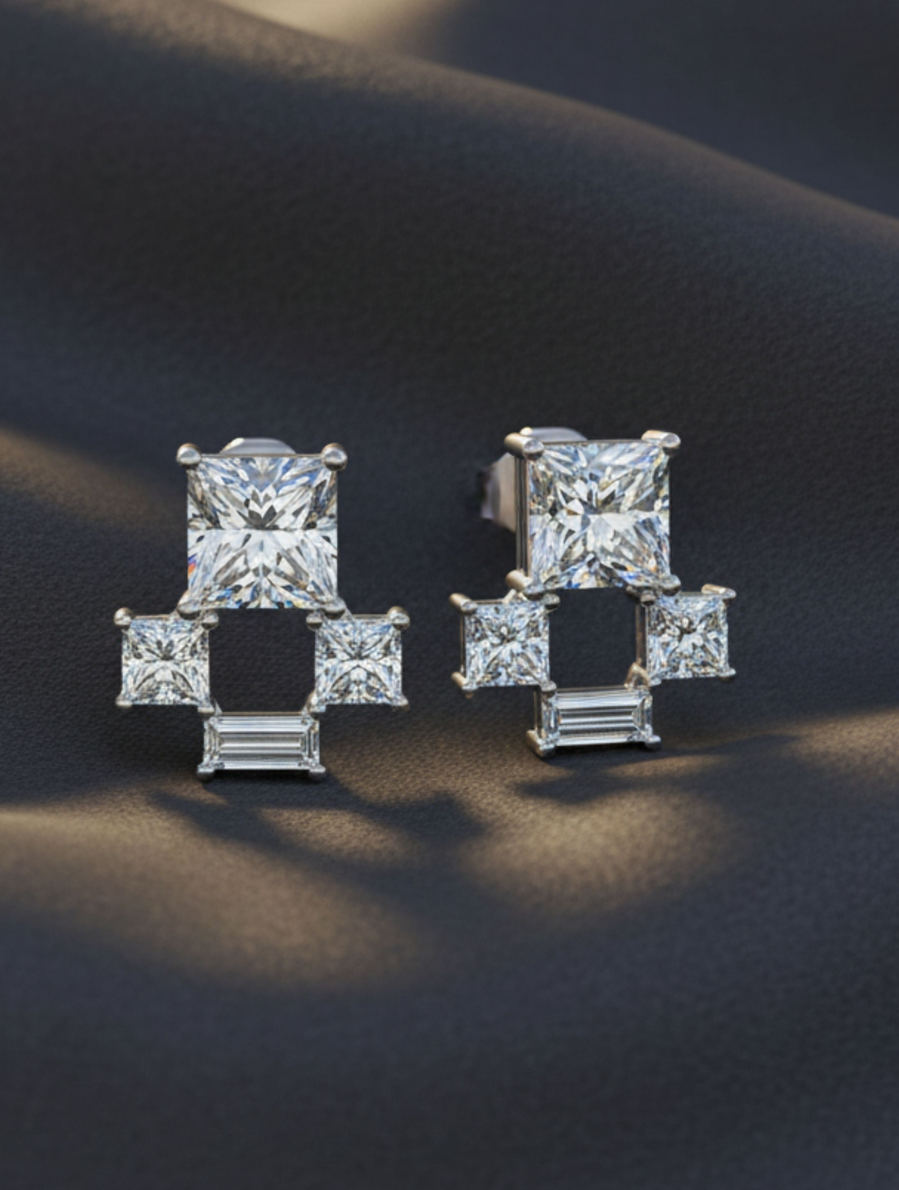 Rectangular and Square Moissanite 925 Sterling Silver Earrings For Women