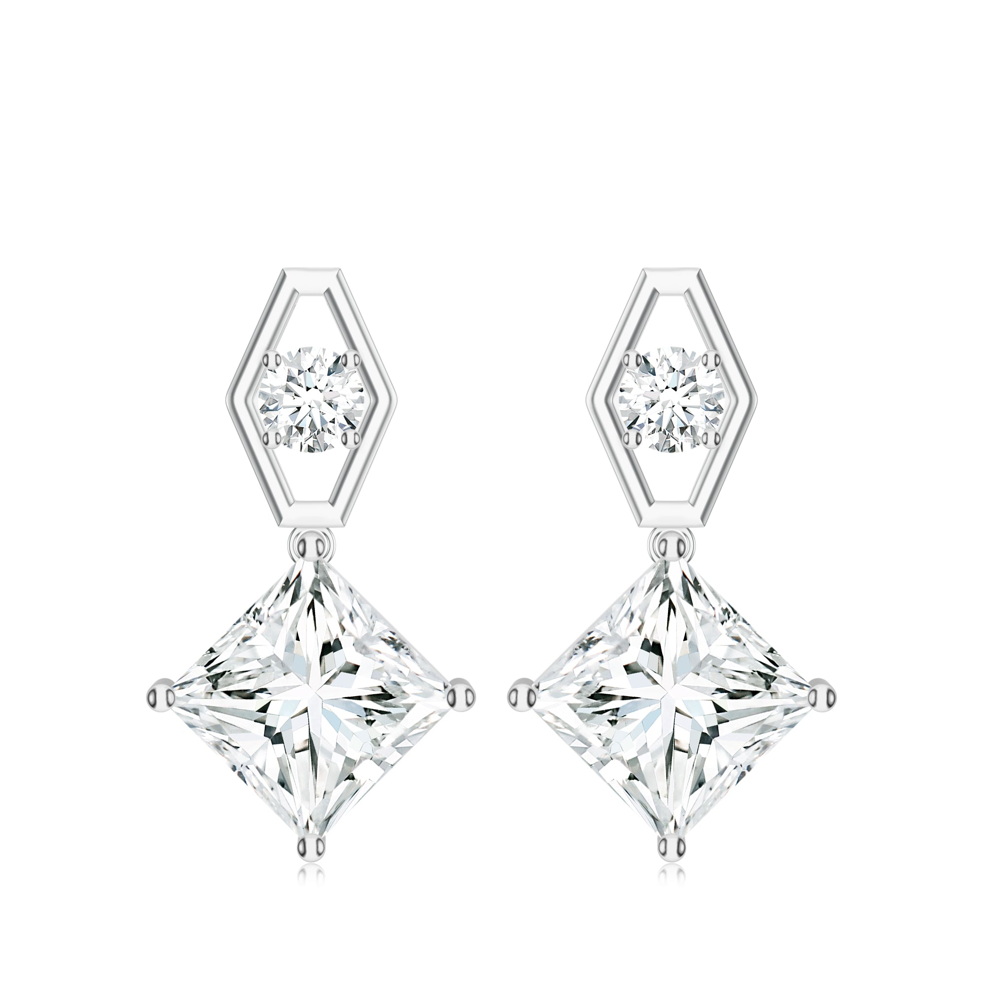 Square Moissanite Silver Earrings