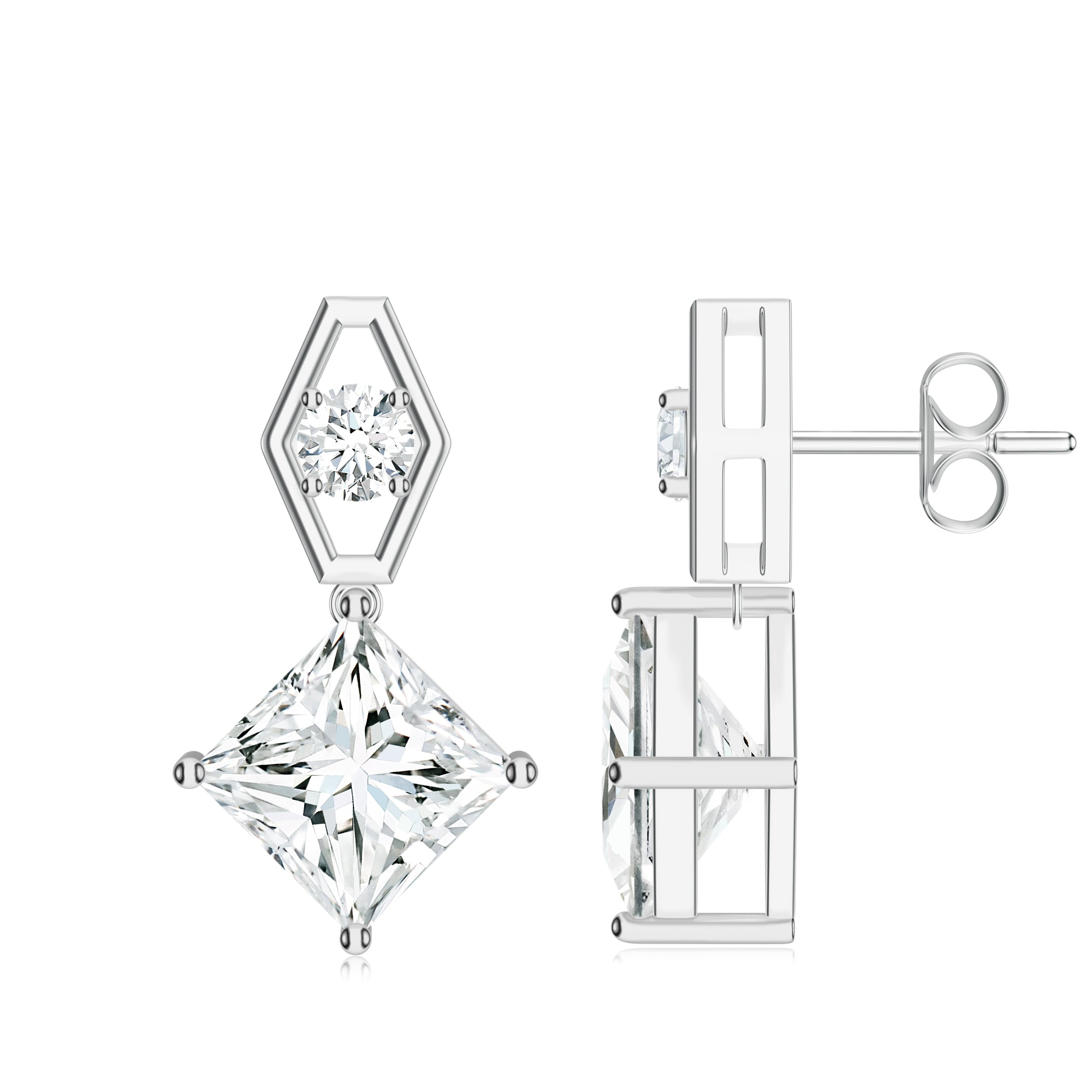 Square Moissanite Silver Earrings