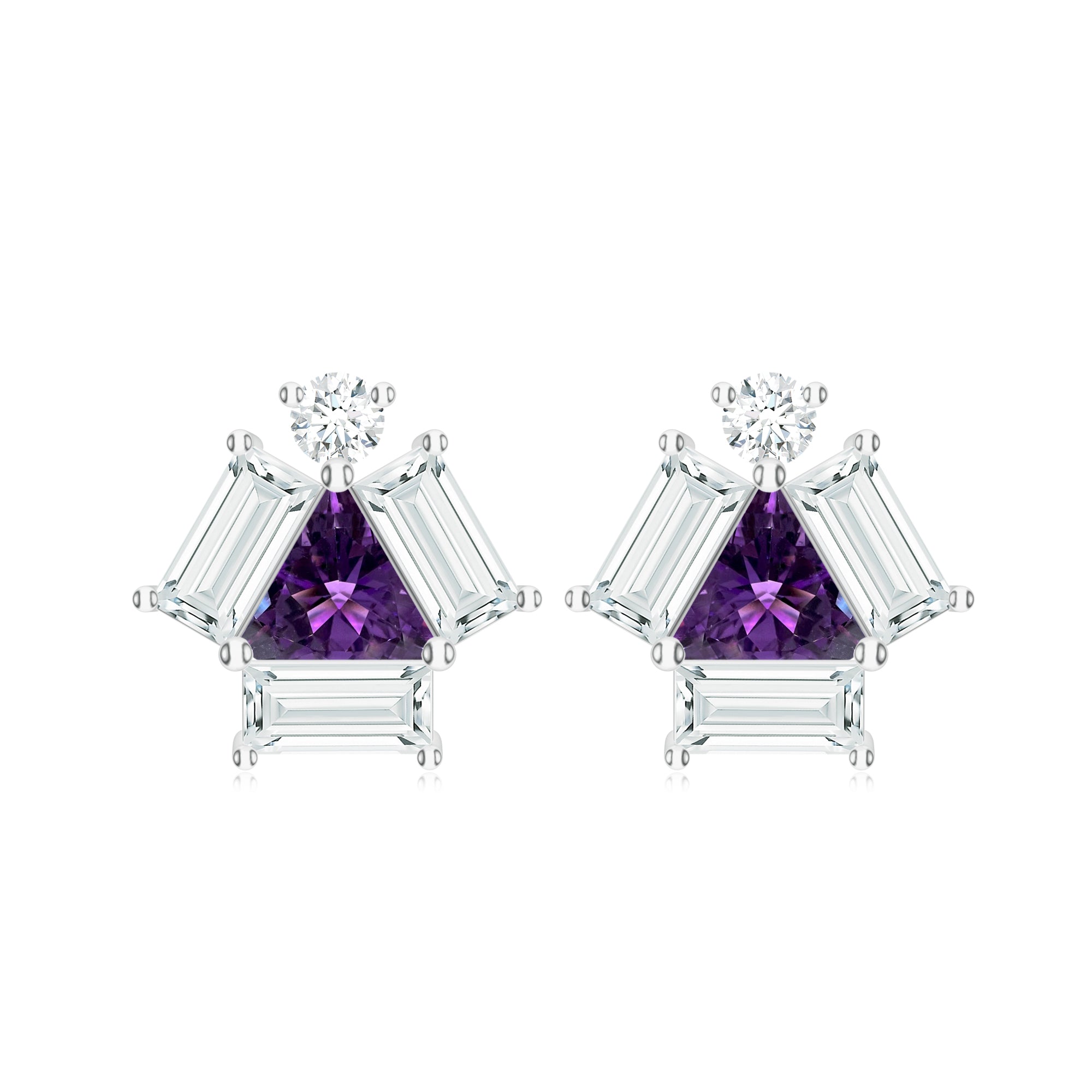 Triangle and Baguette Amethyst 925 Sterling Silver Earrings For Women