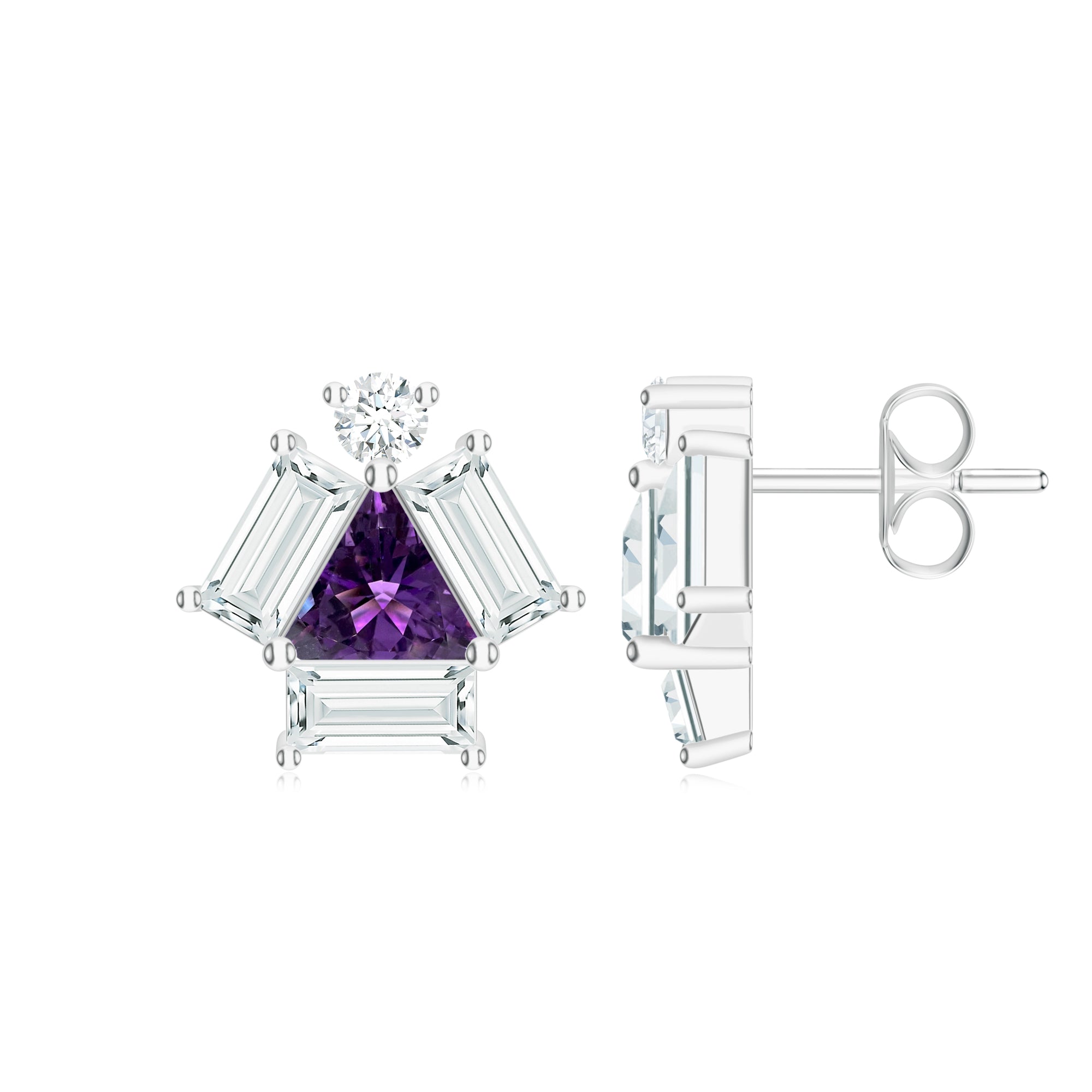 Triangle and Baguette Amethyst Silver Earrings