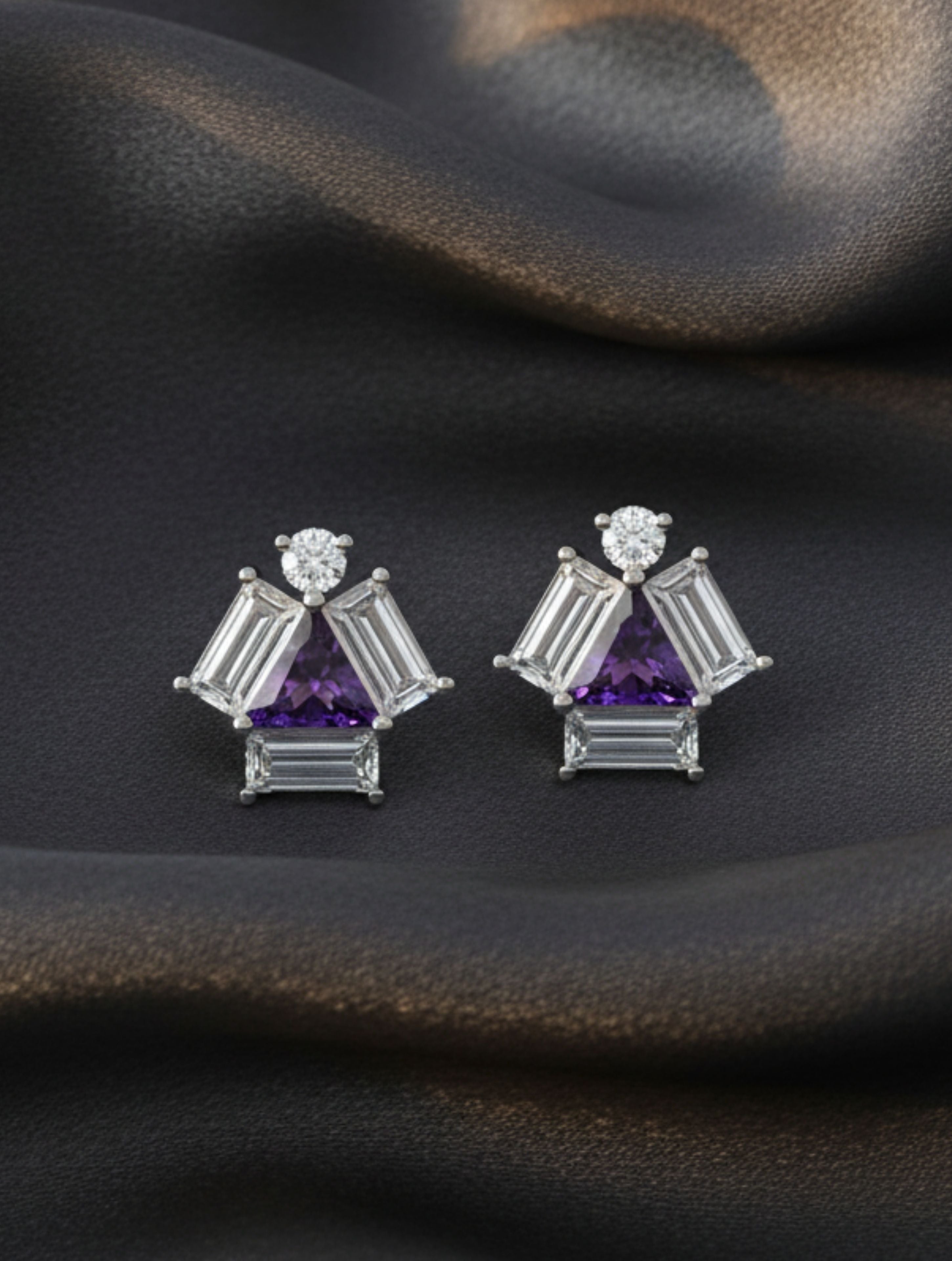 Triangle and Baguette Amethyst 925 Sterling Silver Earrings For Women