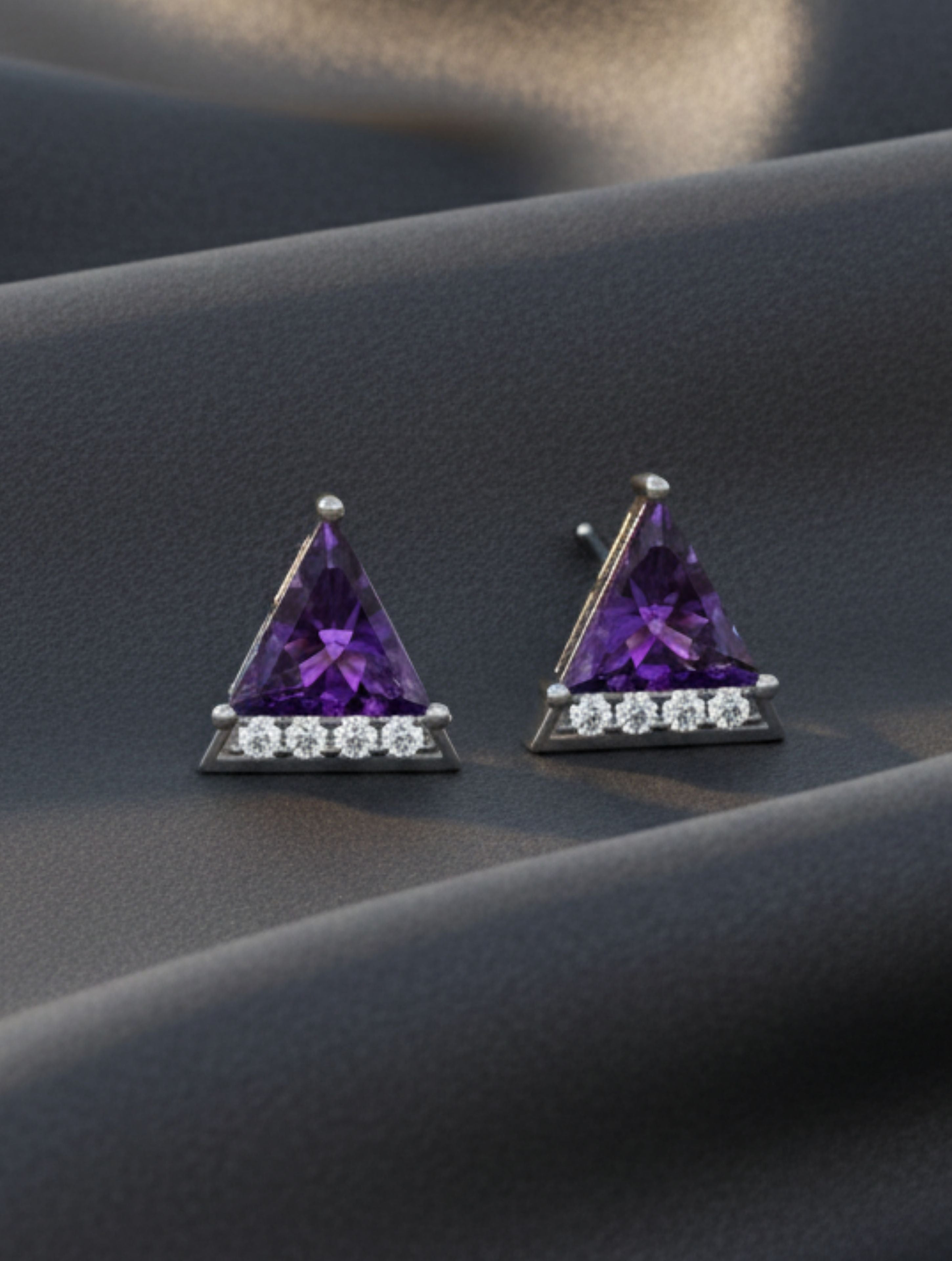 Triangle Amethyst 925 Sterling Silver Earrings For Women