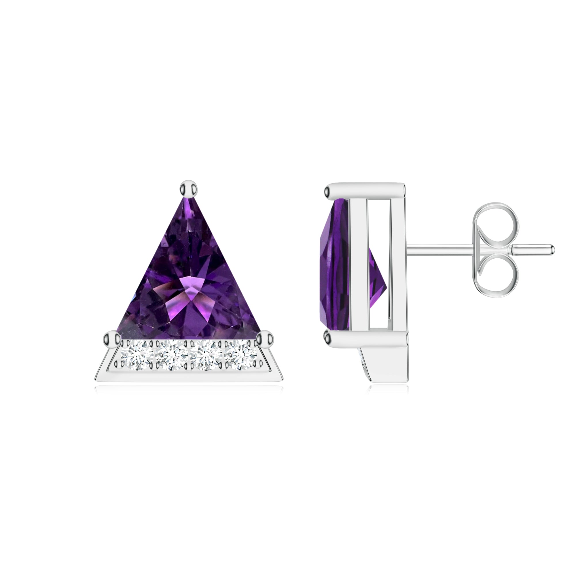 Triangle Amethyst Silver Earrings