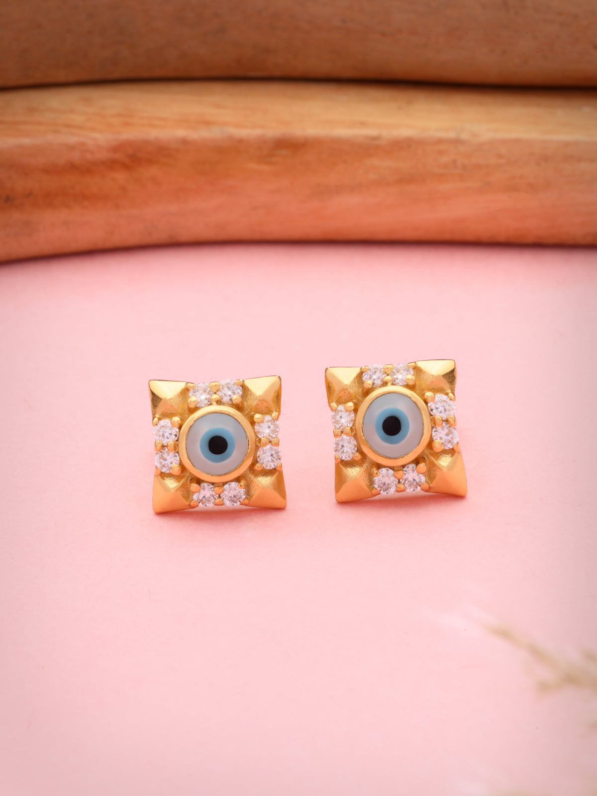 Evil Eye and Moissanite Stud Earrings in 925 Sterling Silver with Gold Plating