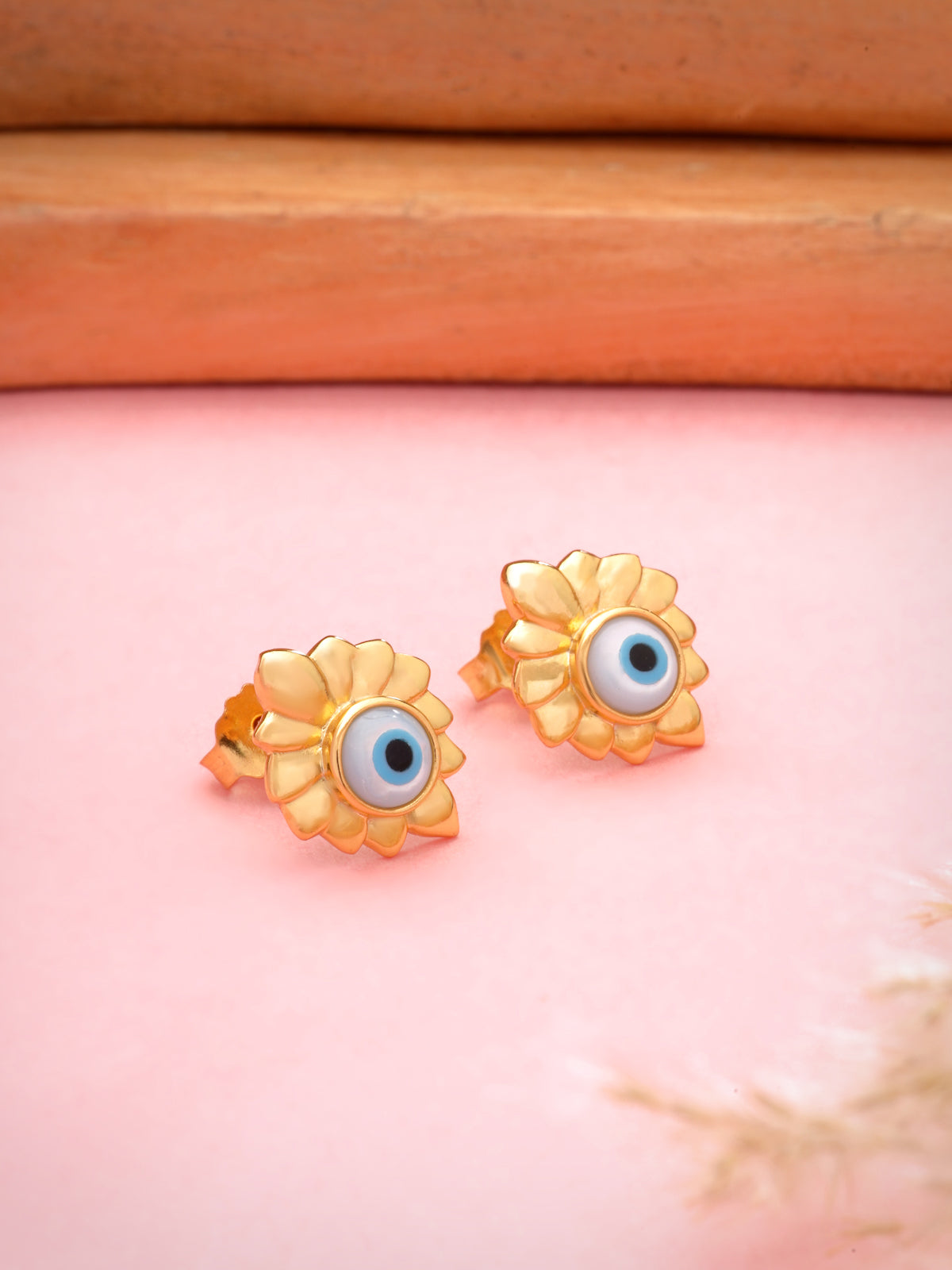 Evil Eye Stud Earrings in 925 Sterling Silver with Gold Plating