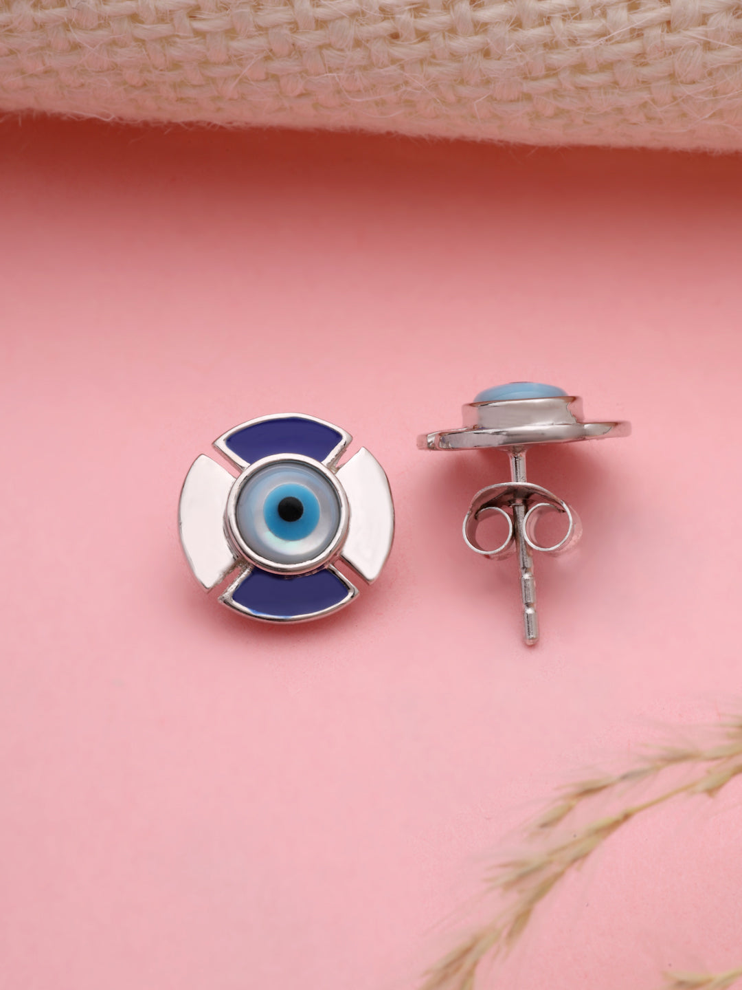 Evil Eye Stud Earrings in 925 Sterling Silver with Rhodium Plating